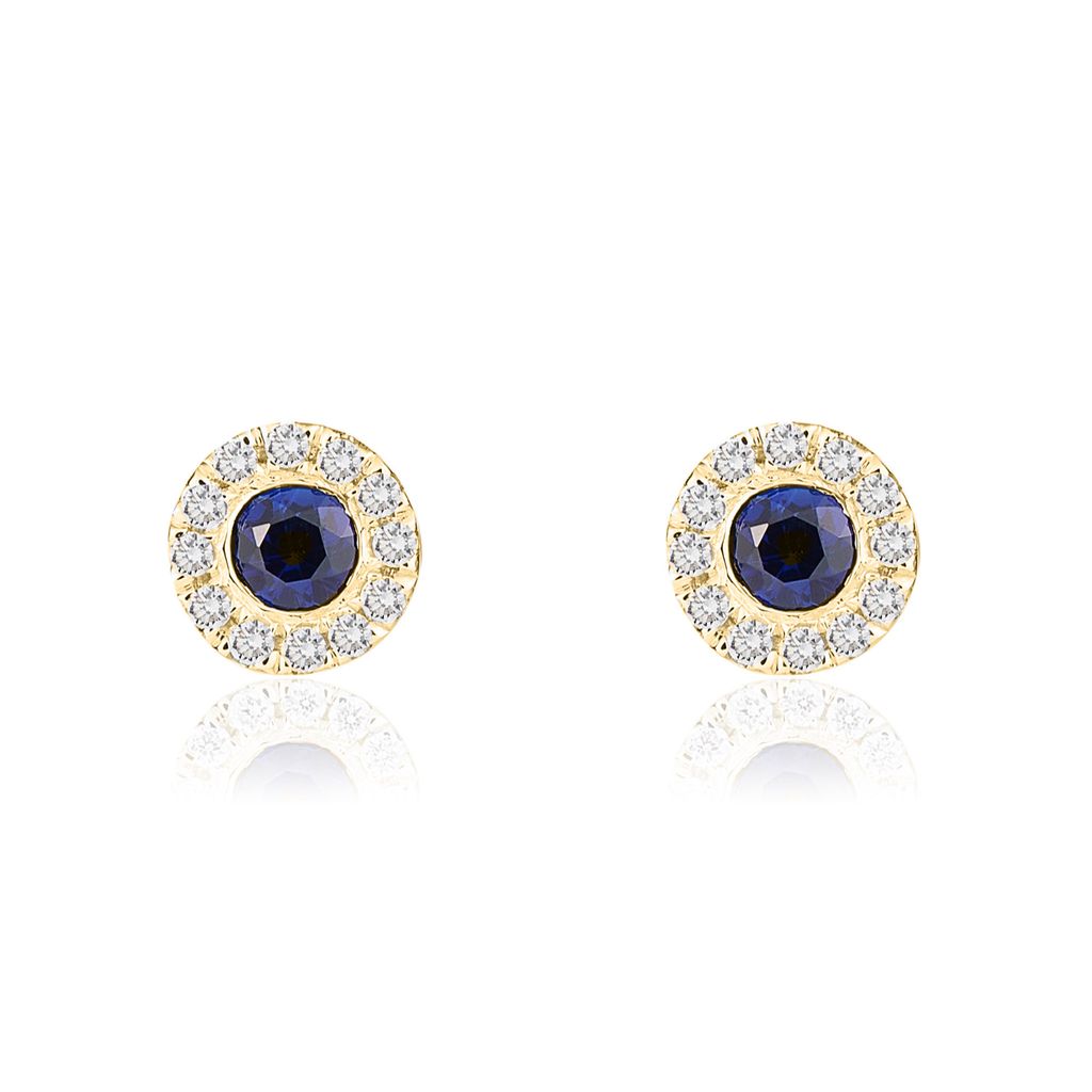 18ct Yellow Gold 3mm Round Sapphire and Diamond Microset Cluster Earrings