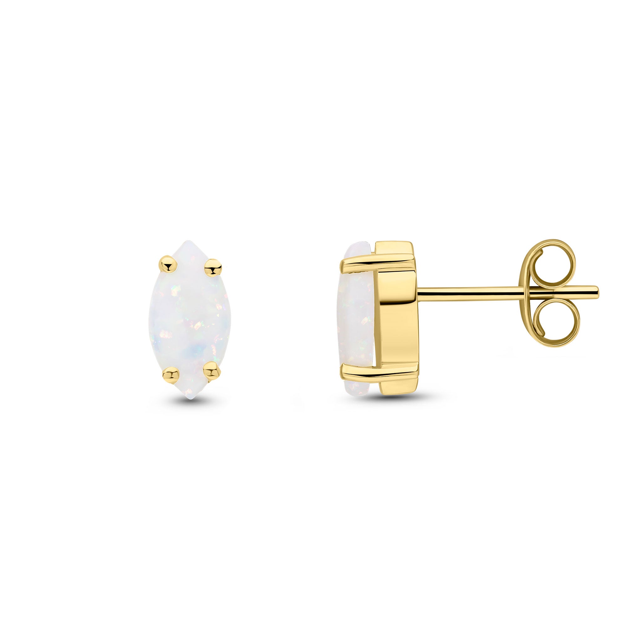 9ct Yellow Gold 8x4mm Marquise Opal Claw Set Earrings