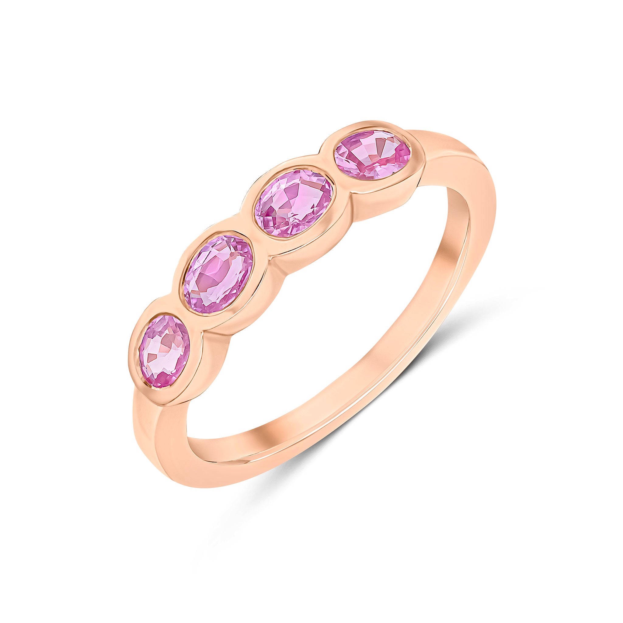 9ct Rose Gold Oval Pk Sap 4 Stone Band Rose Gold