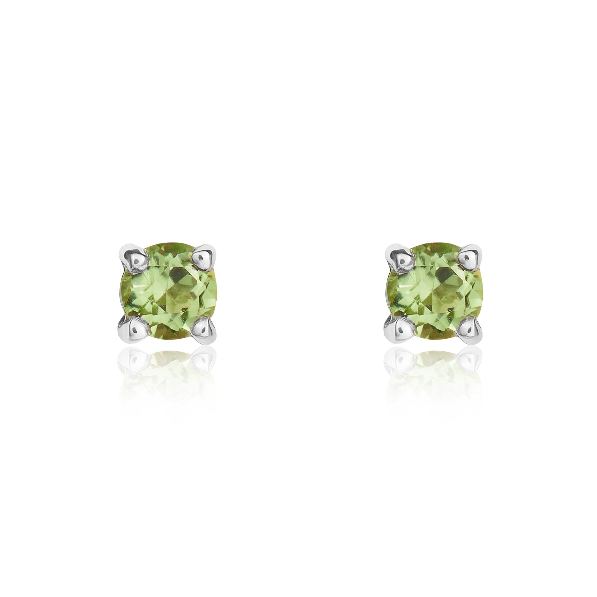 9ct White Gold 3mm Round Peridot 4 Claw Stud Earrings