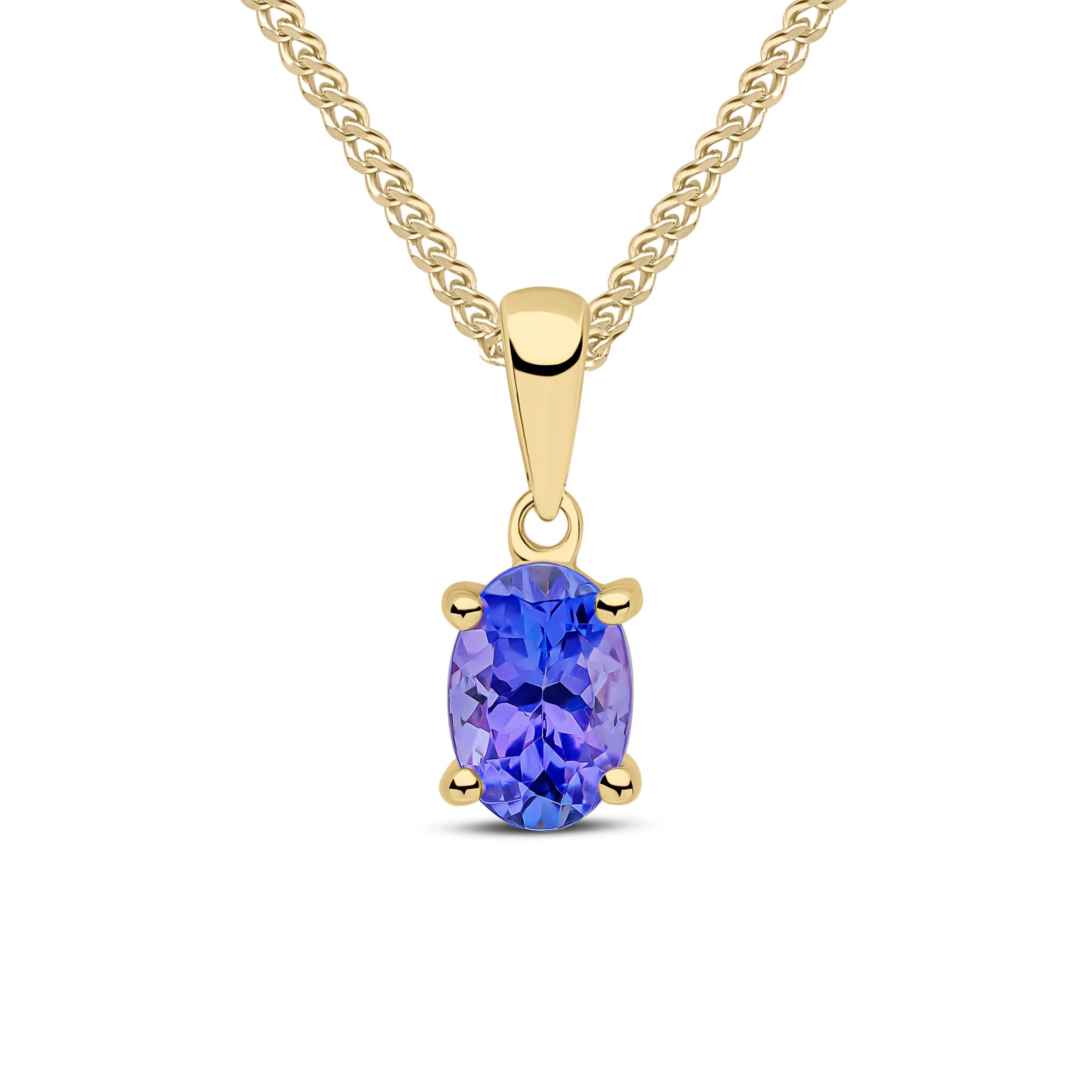 9ct Yellow Gold 6x4 Oval Tanzanite Claw Pendant