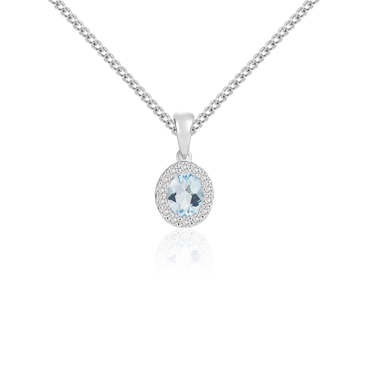 18ct White Gold 5x4 Oval Aquamarine & Diamond Microset Cluster Pendant