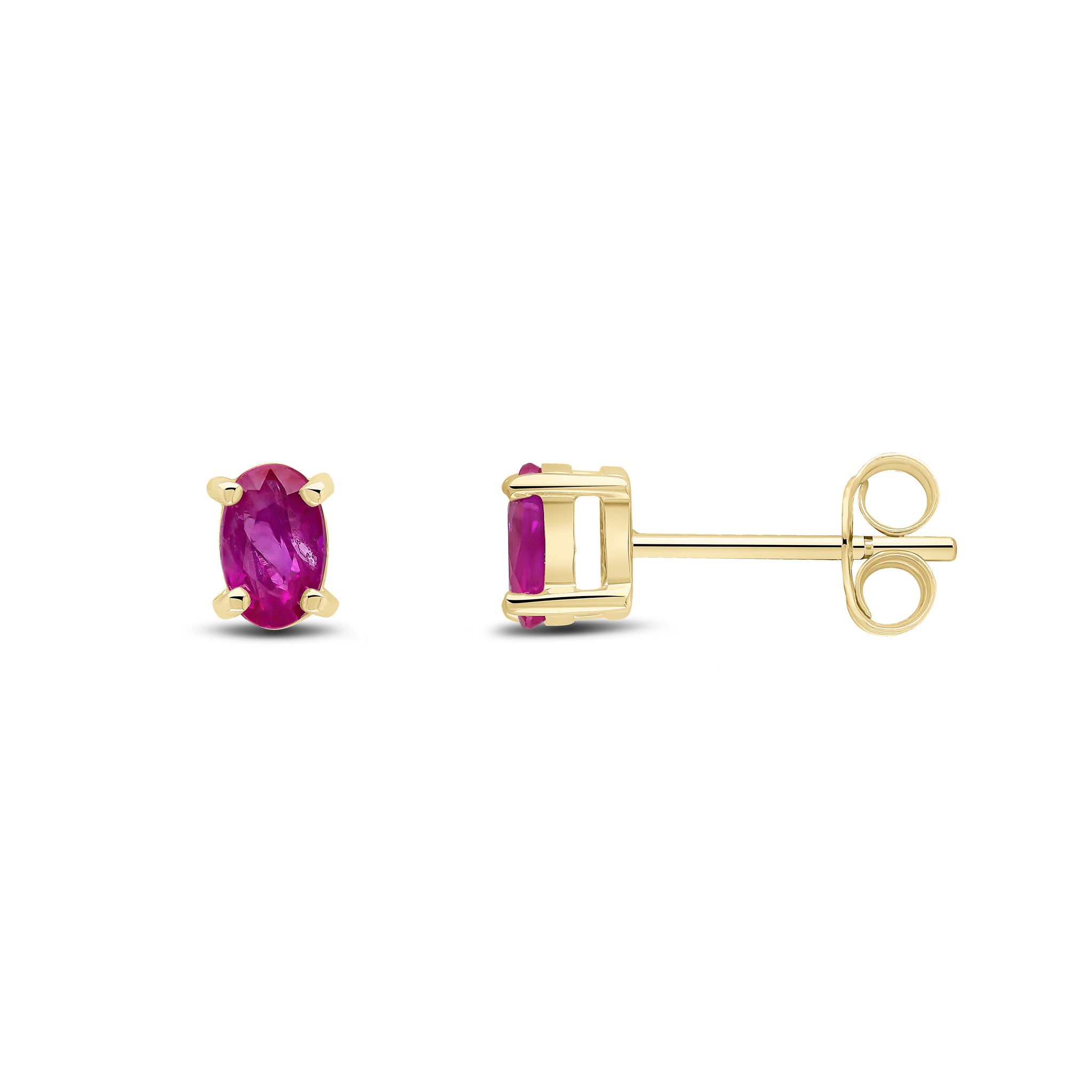 9ct Yellow Gold 5x3 Oval Ruby Claw Set Stud Earrings