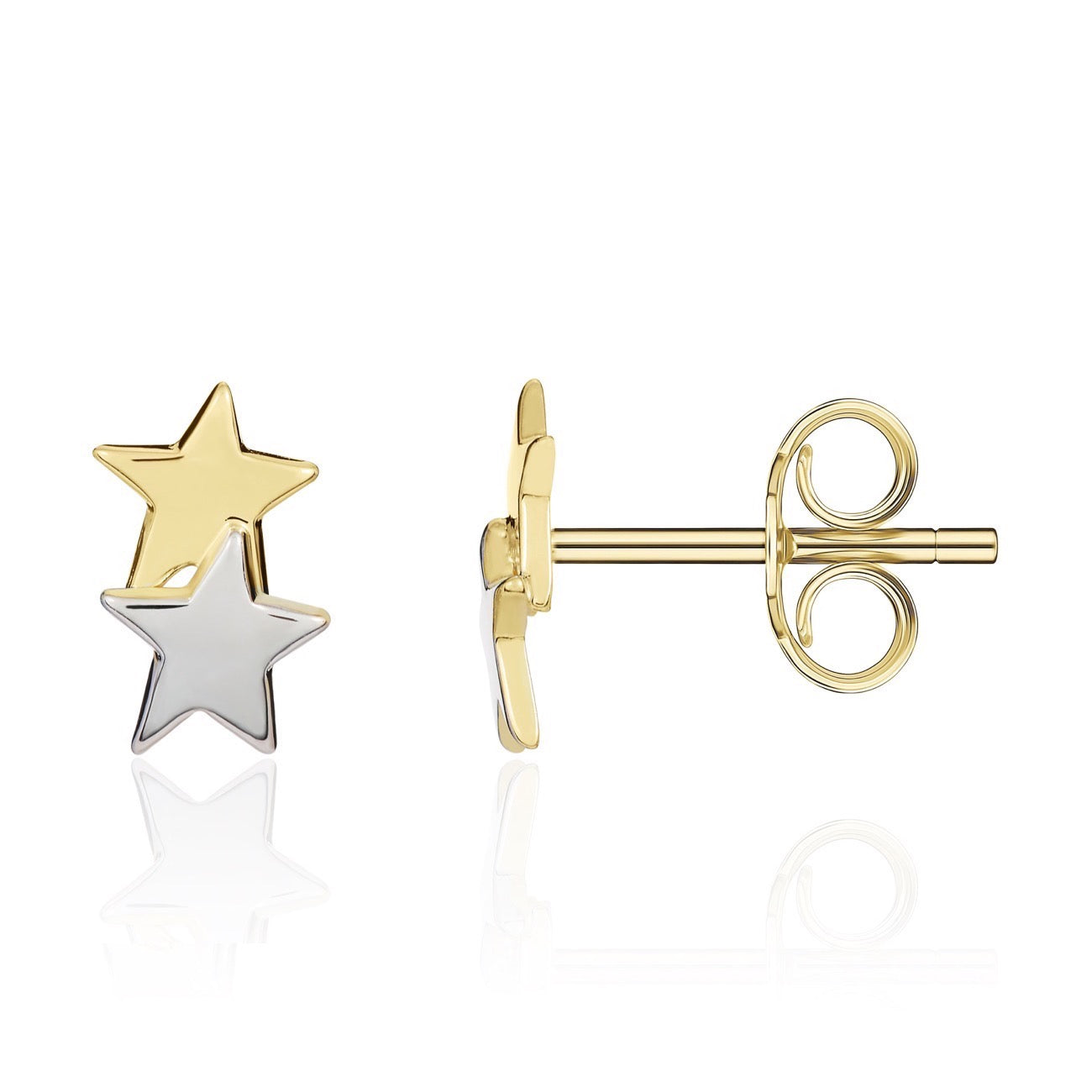 9ct Yellow And White Gold Polished Flat Double Star Earstuds