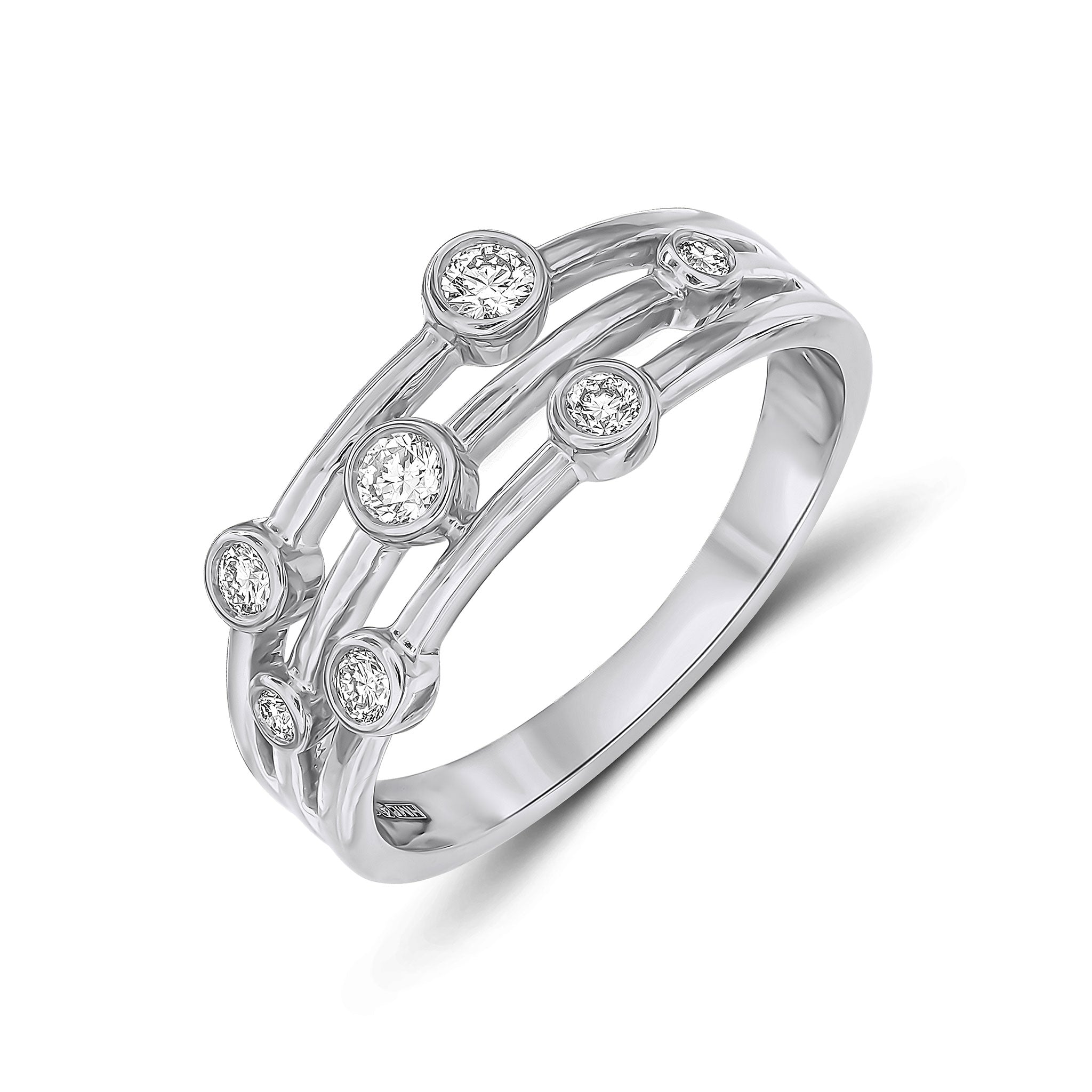 9ct White Gold Round Diamond 3 Row Bubble Ring 0.25ct Total