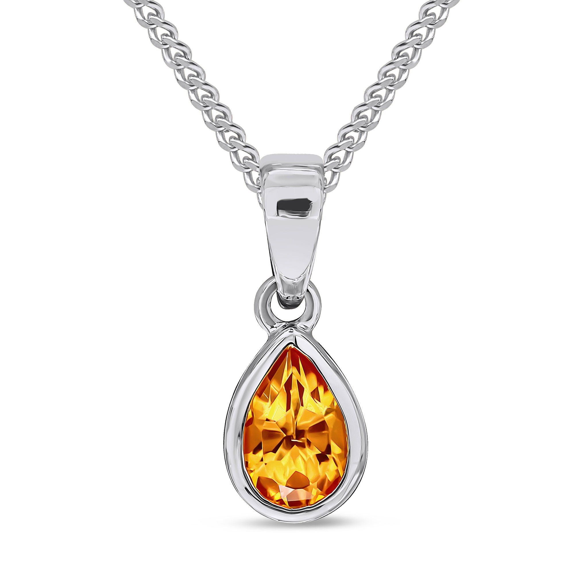 9ct white gold 6 x 4mm Pear shaped Citrine Rubover Single Stone Pendant