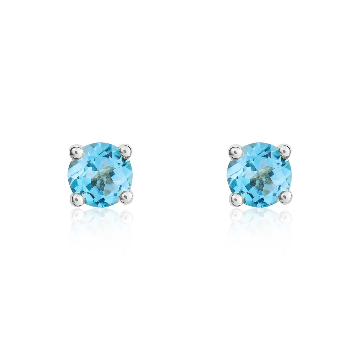 9ct White Gold 4mm Round Swiss Blue Topaz 4 Claw Earrings