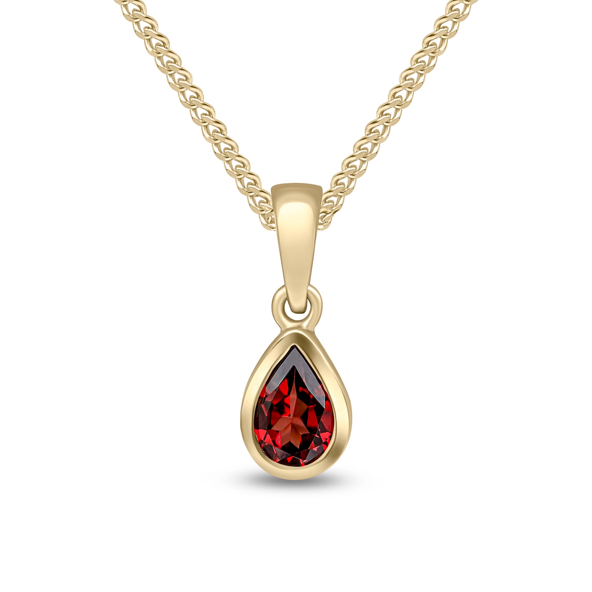 9ct yellow gold 6 x 4 mm pear shape garnet rubover Single Stone pendant