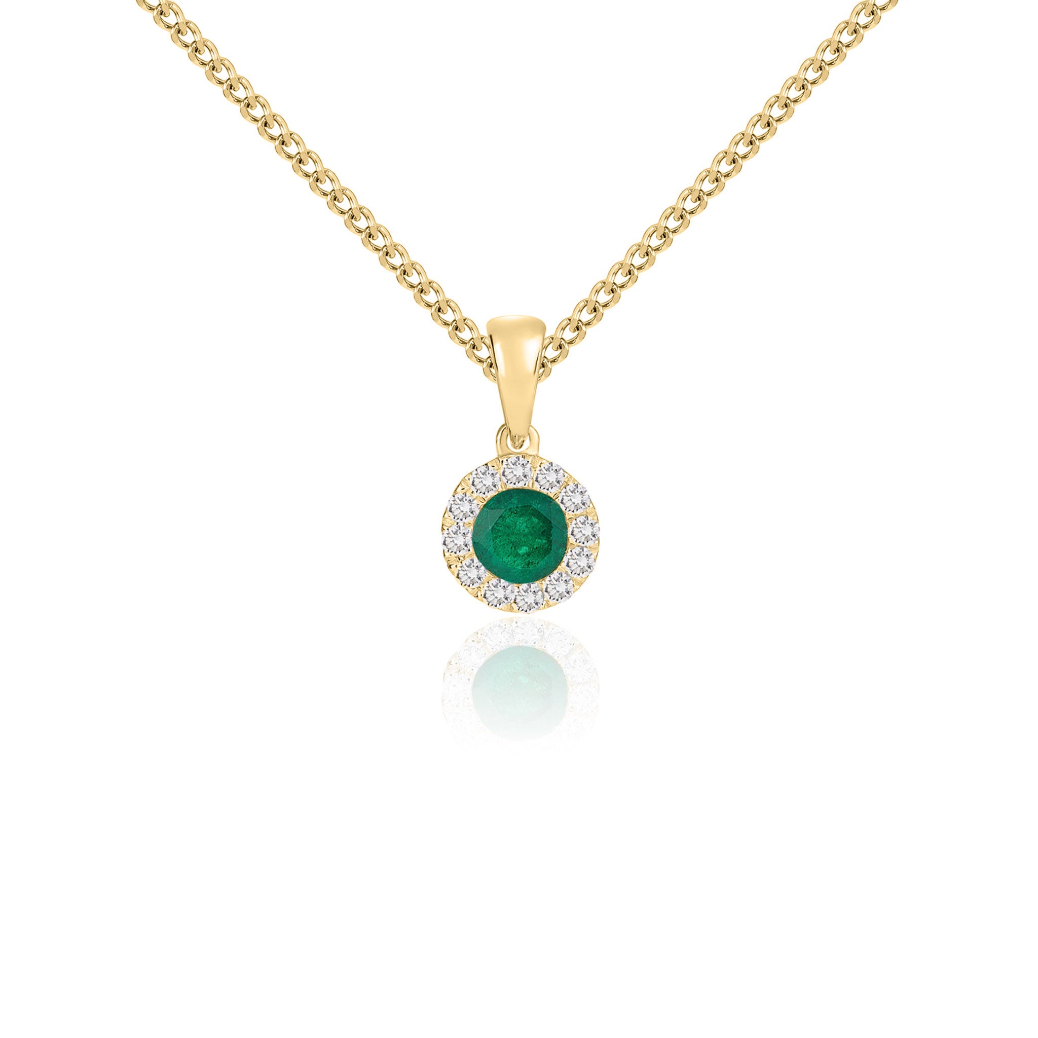 18ct Yellow Gold 4mm Round Emerald and Diamond Microset Cluster Pendant with Plain Loop