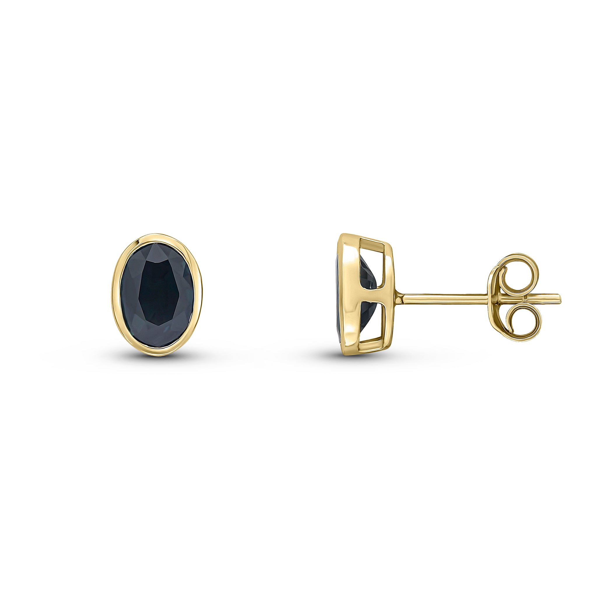 9ct Yellow Gold 7x5 Oval Sapphire Rubover Earstuds