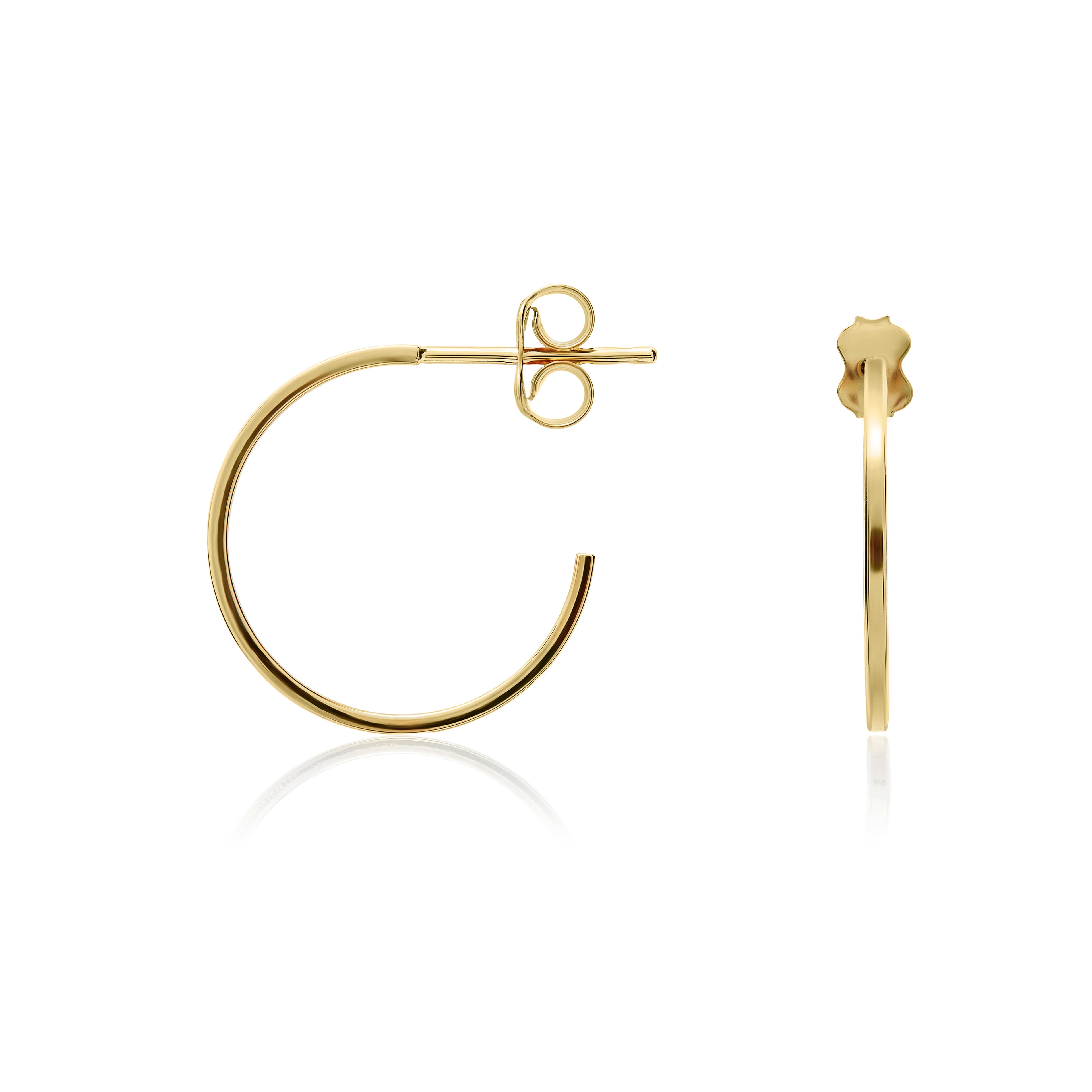 9ct yellow gold 1mm Square Tube Peg & Scroll Hoop Earrings. 17mm Diameter