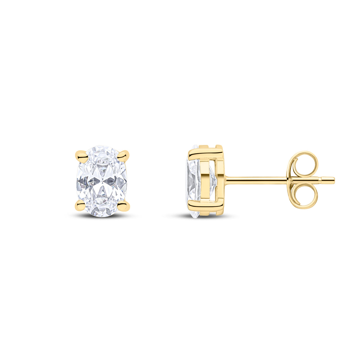9ct Yellow Gold 7x5 Oval CZ Claw Stud Earrings