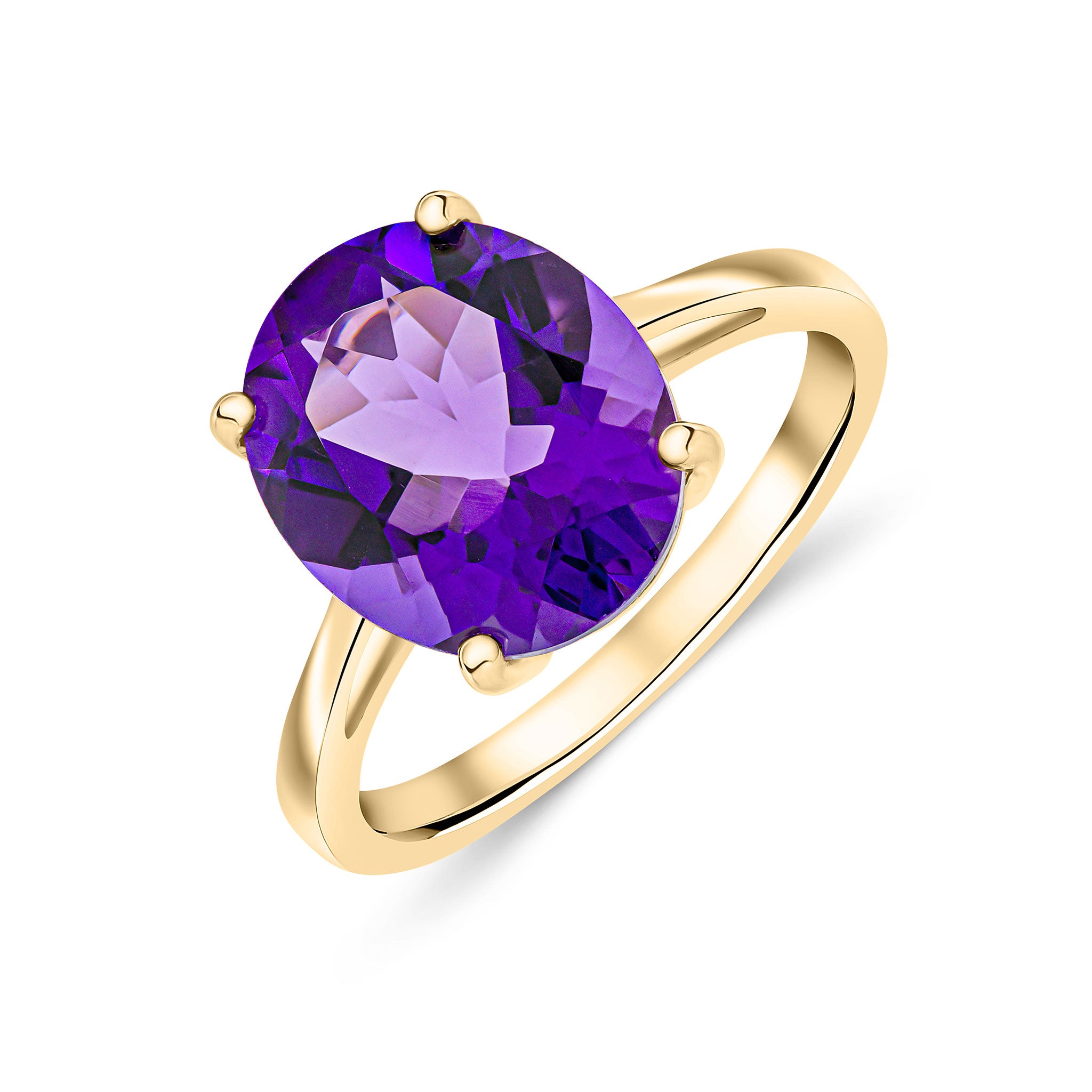9ct Yellow Gold 12x10mm Oval Amethyst Claw Set Single Stone Ring