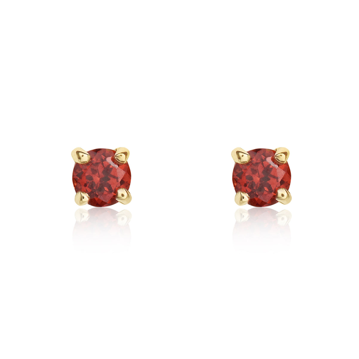 9ct Yellow Gold Round Garnet Claw Stud Earrings 3mm