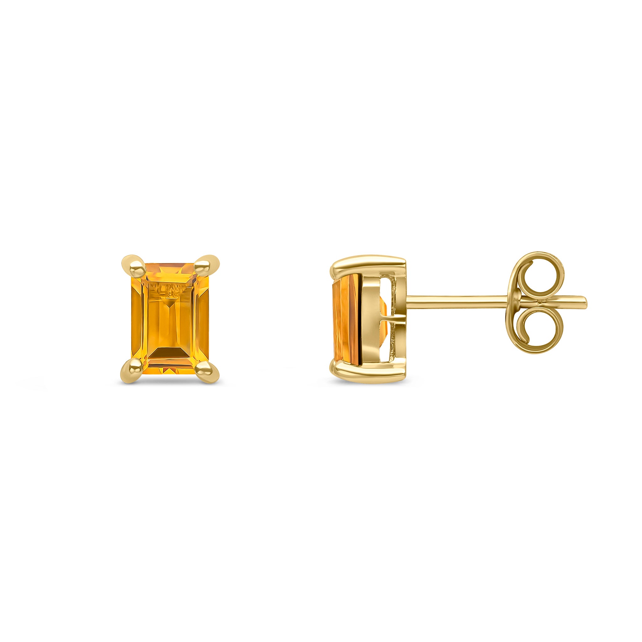 9ct Yellow Gold 6x4 Octagon Citrine Claw Set Earrings