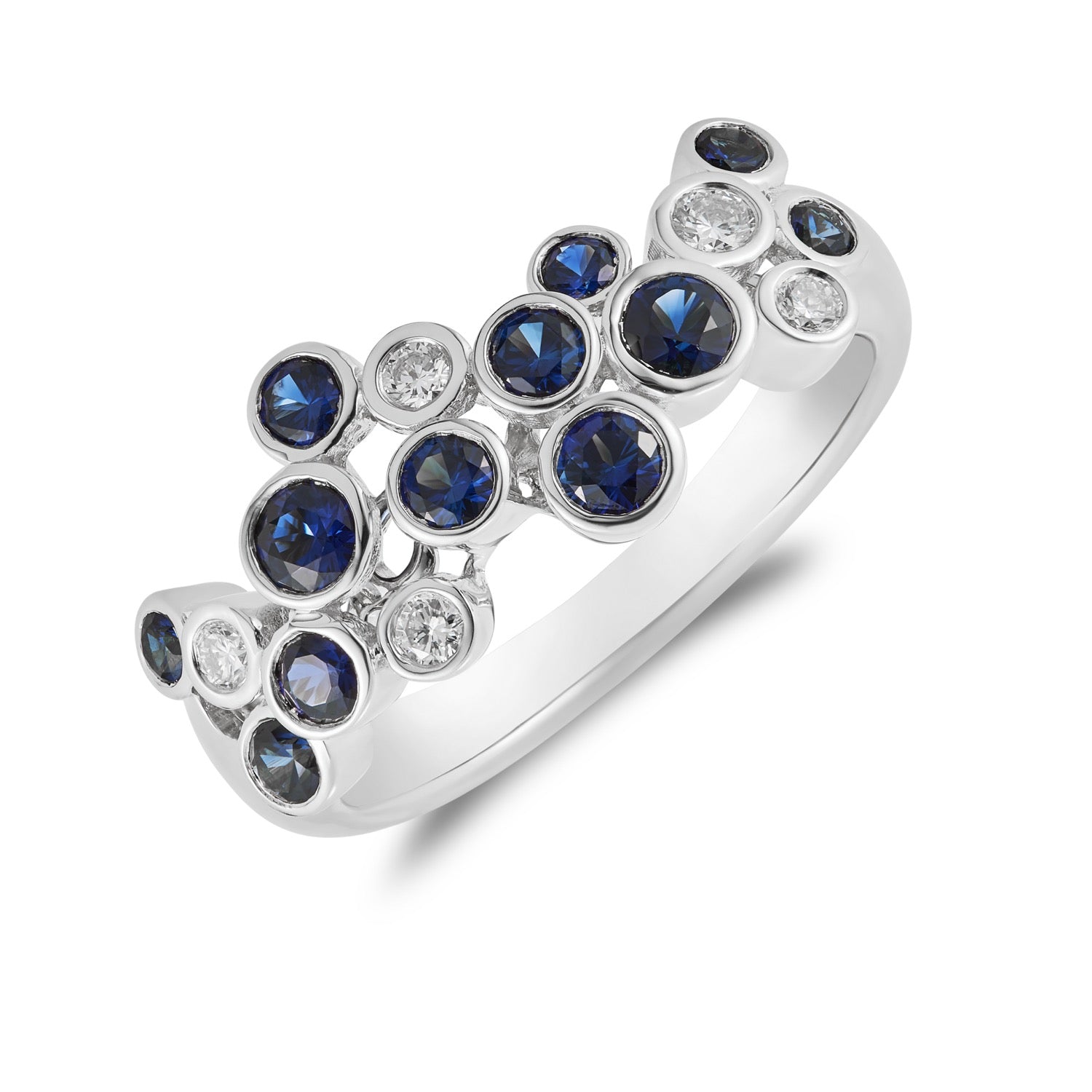 18ct White Gold Sapphire and Diamond Bubble Band Ring