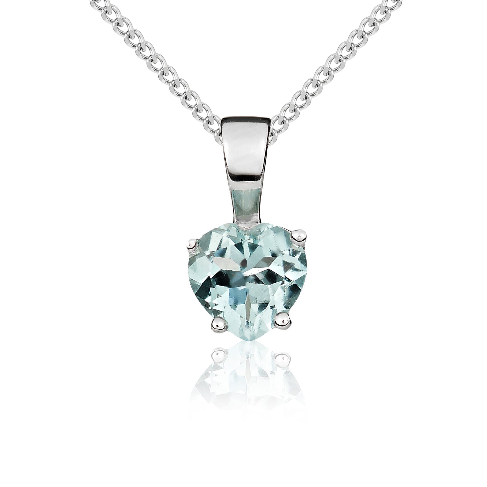9ct White Gold 6mm Heartshape Aquamarine Claw Set Pendant