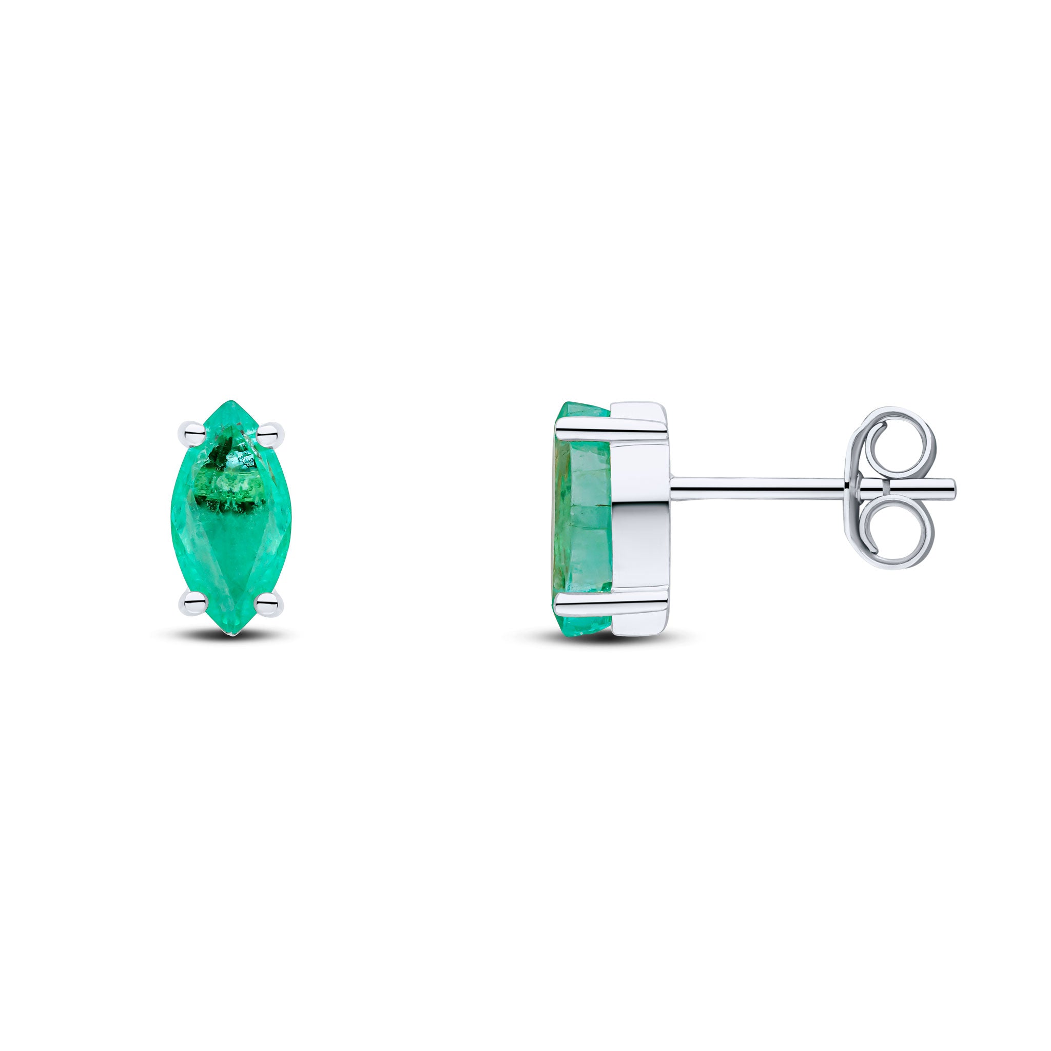 9ct White Gold 8x4mm Marquise Emerald Claw Set Earrings