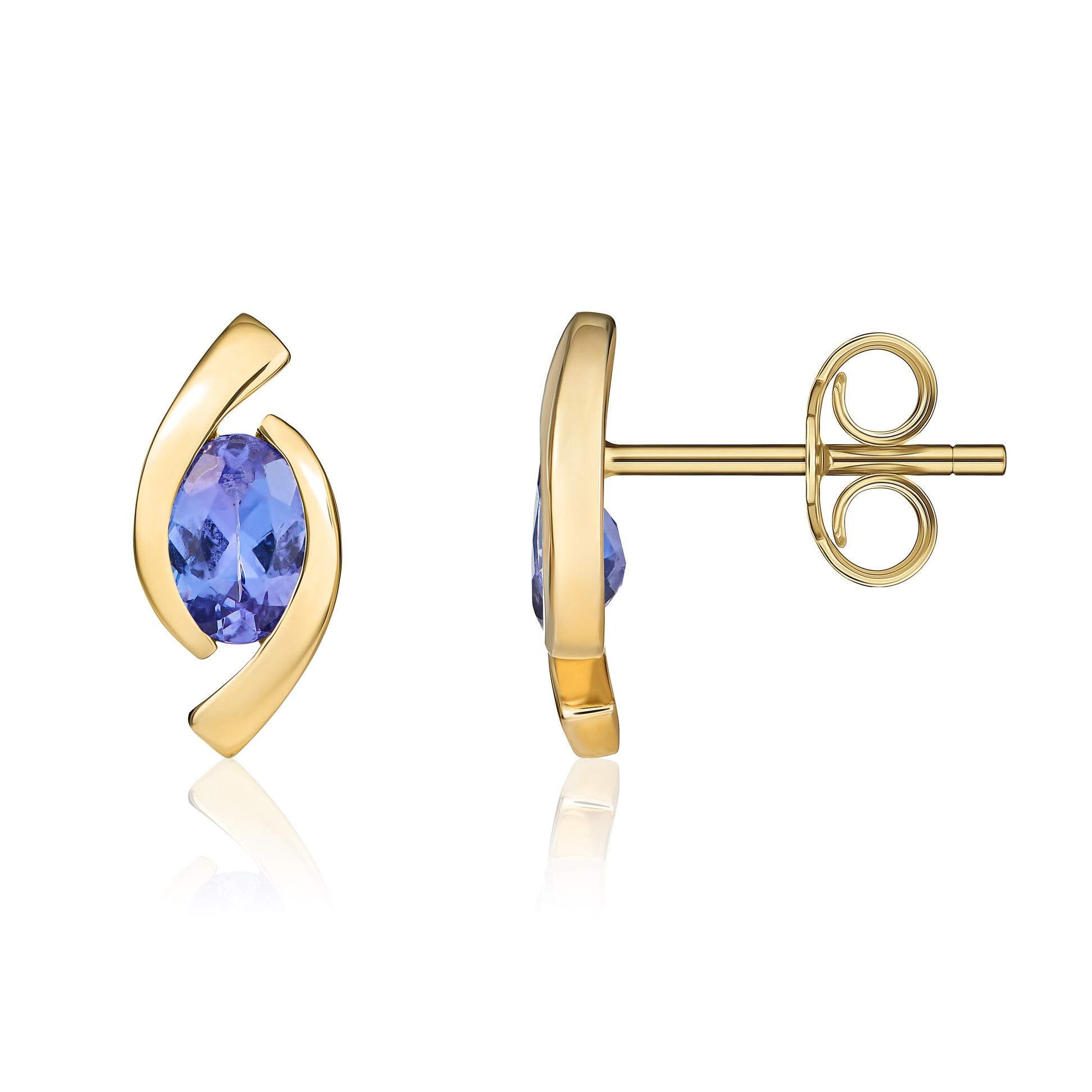 9ct Yellow Gold Oval Tanzanite 'eye' Design Stud Earrings