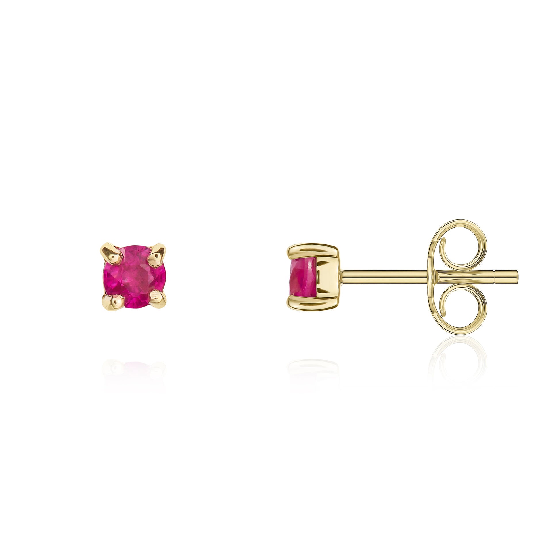 9ct Yellow Gold 3mm Round Ruby 4 Claw Stud Earrings