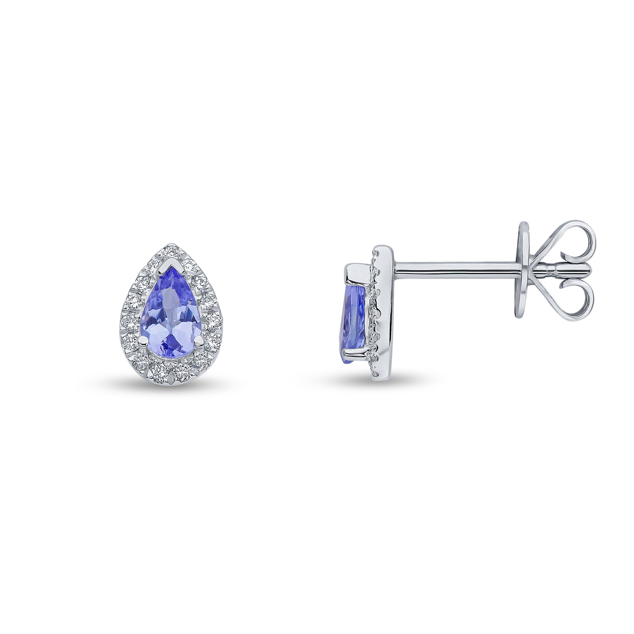 18wg 5x3 Pear Shape Tanzanite & Diamond Claw Cluster Earrings