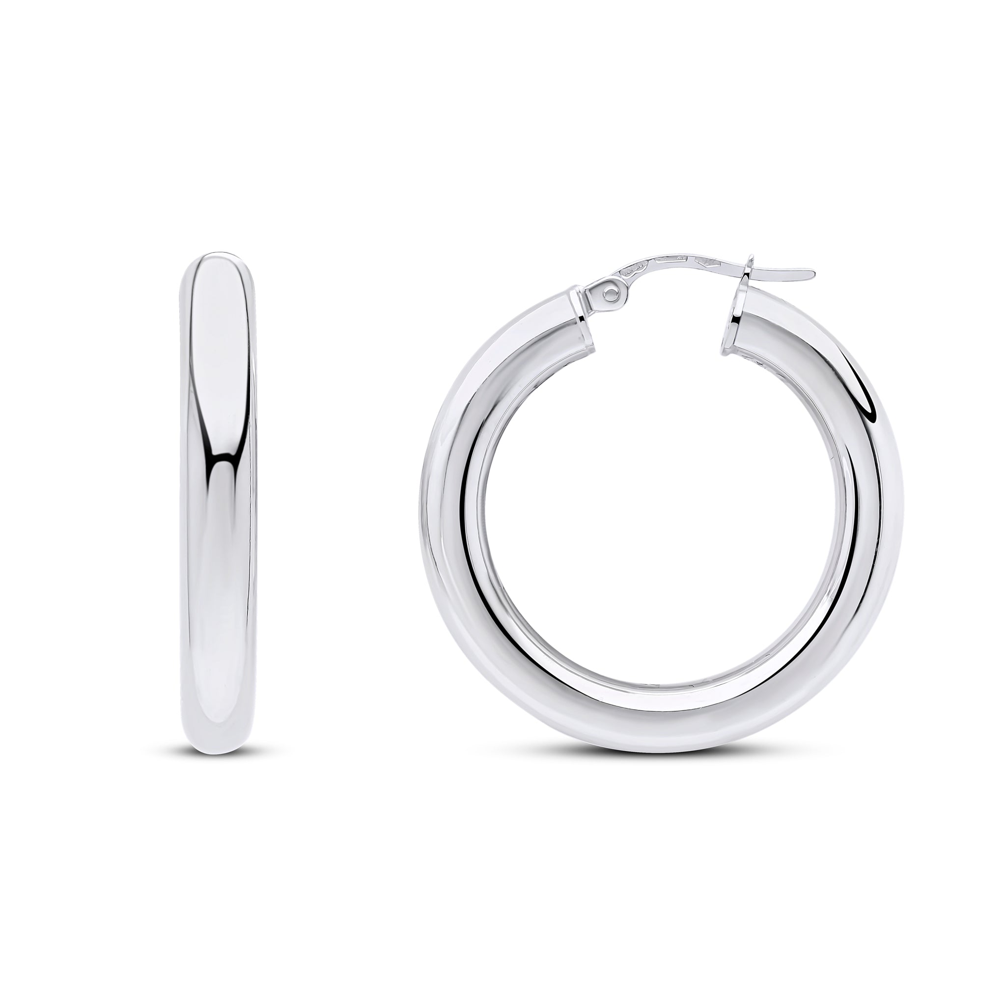 18ct white gold 4mm Tube Plain Round Hoop Earrings 28mm Diameter r A