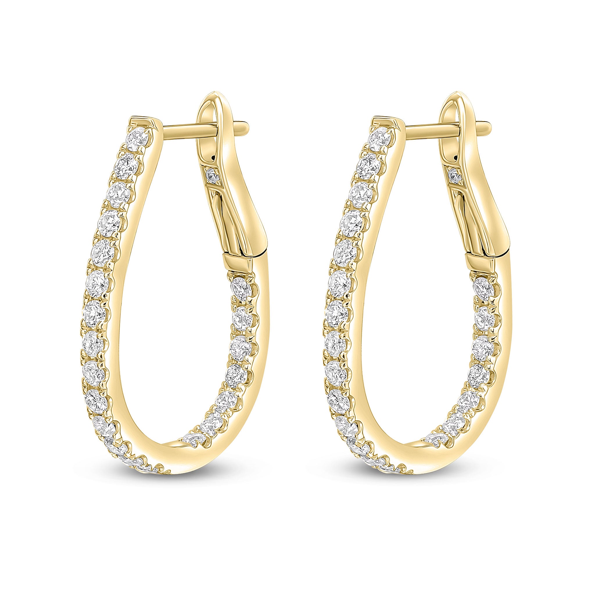 18ct Yellow Gold Round Diamond Claw Set Horseshoe Hoop Earrings 0.67ct
