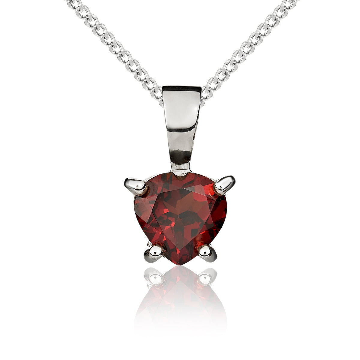 9ct White Gold 6mm Heartshape Garnet Claw Set Pendant