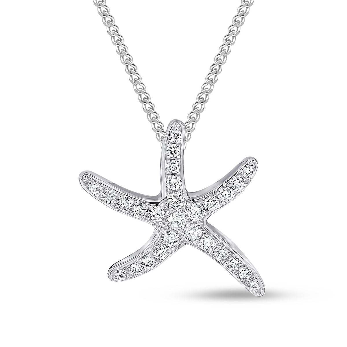 18ct White Gold Diamond Pave Set 'starfish' Pendant Small