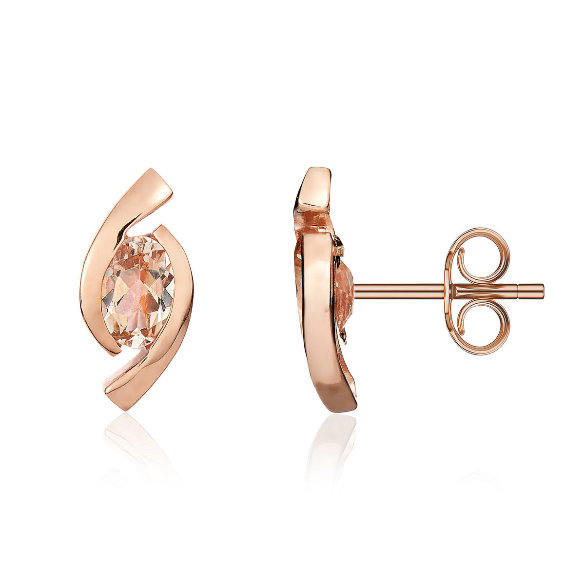 9ct Rose Gold Oval Morganite 'eye' Design Stud Earrings