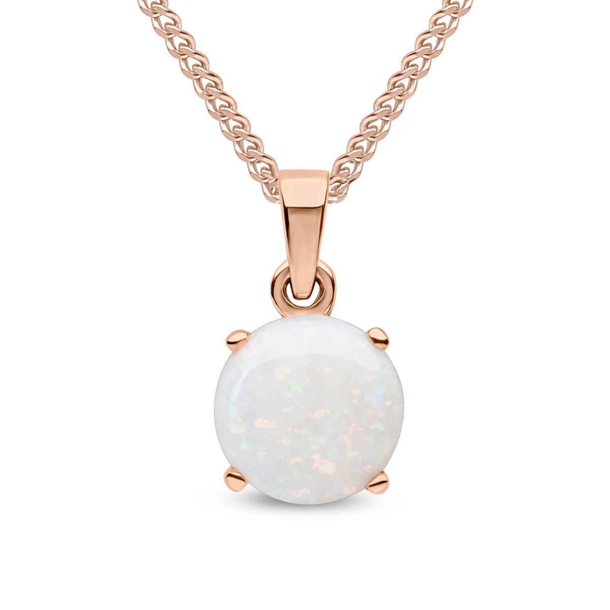9ct Rose Gold 8mm Round Opal Claw Set Pendant
