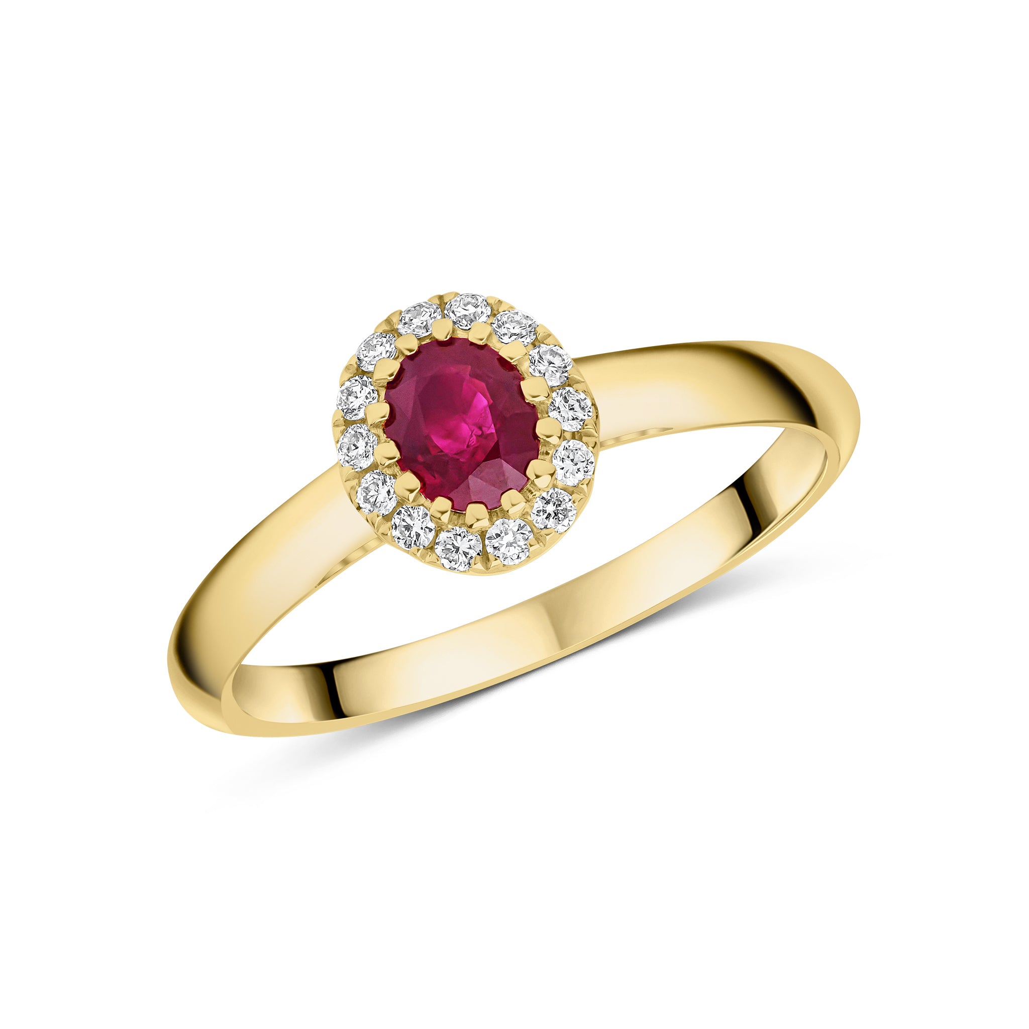18ct Yellow Gold 5x4 Oval Ruby & Diamond Claw Cluster Ring