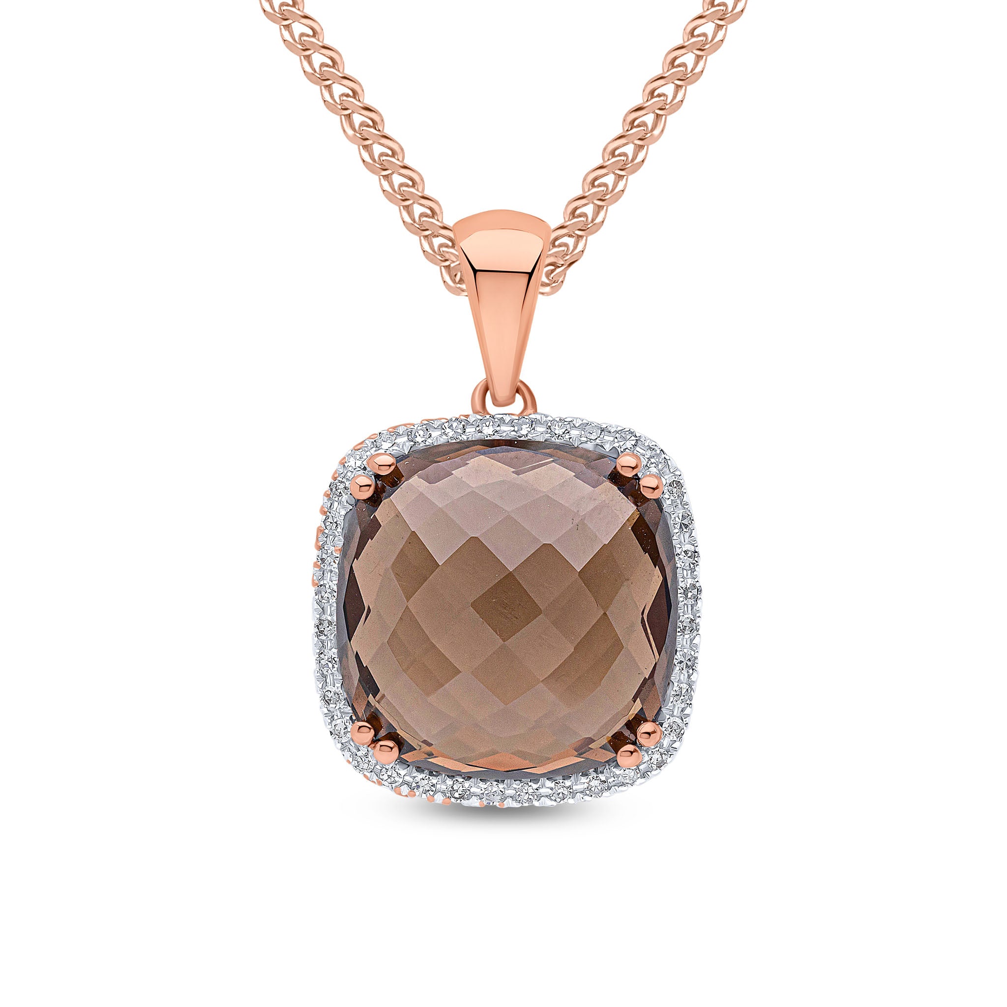 9ct Rose Gold Cush Sm Qua & Diamond Cluster