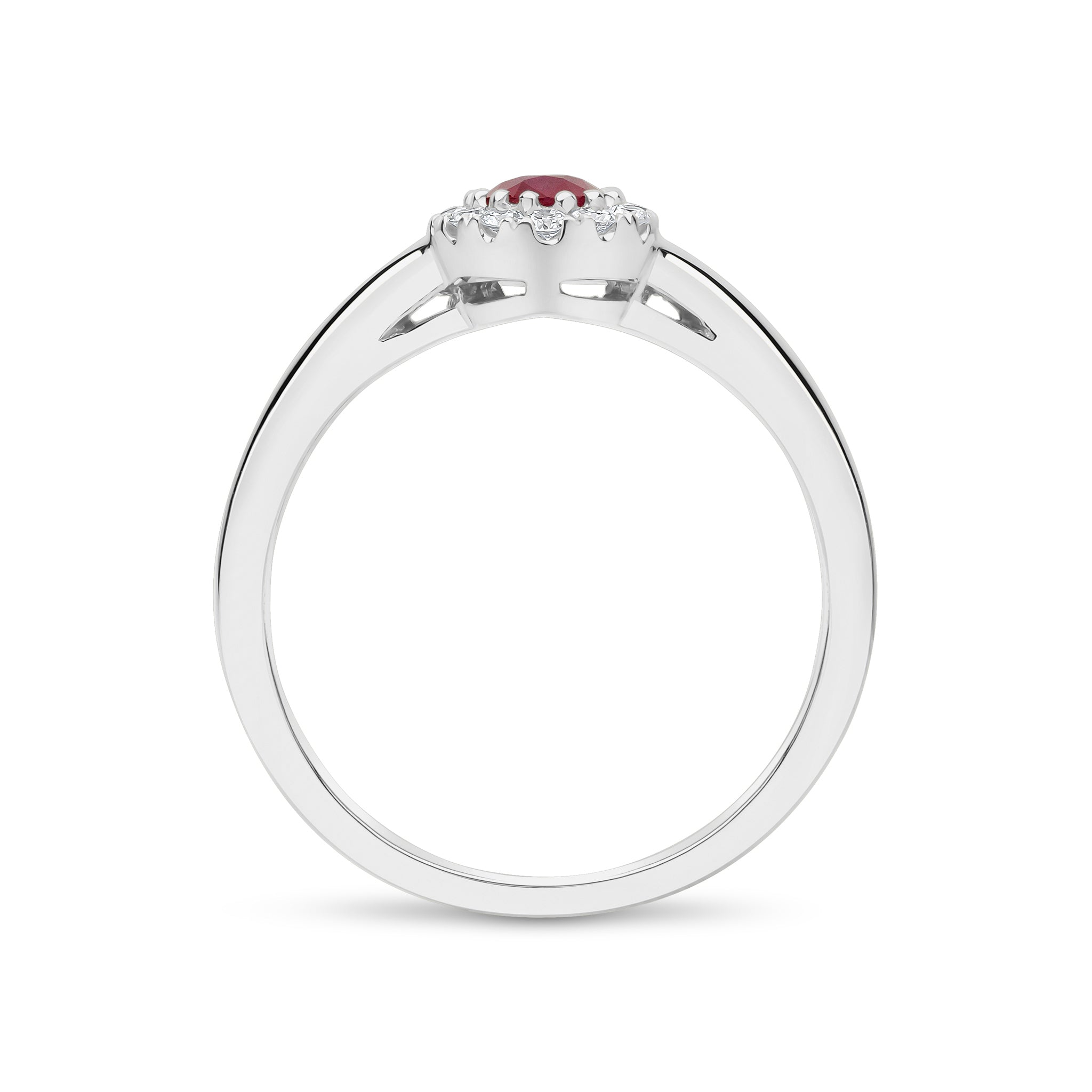 18ct White Gold 6x4 Oval Ruby & Diamond Claw Set Cluster Ring
