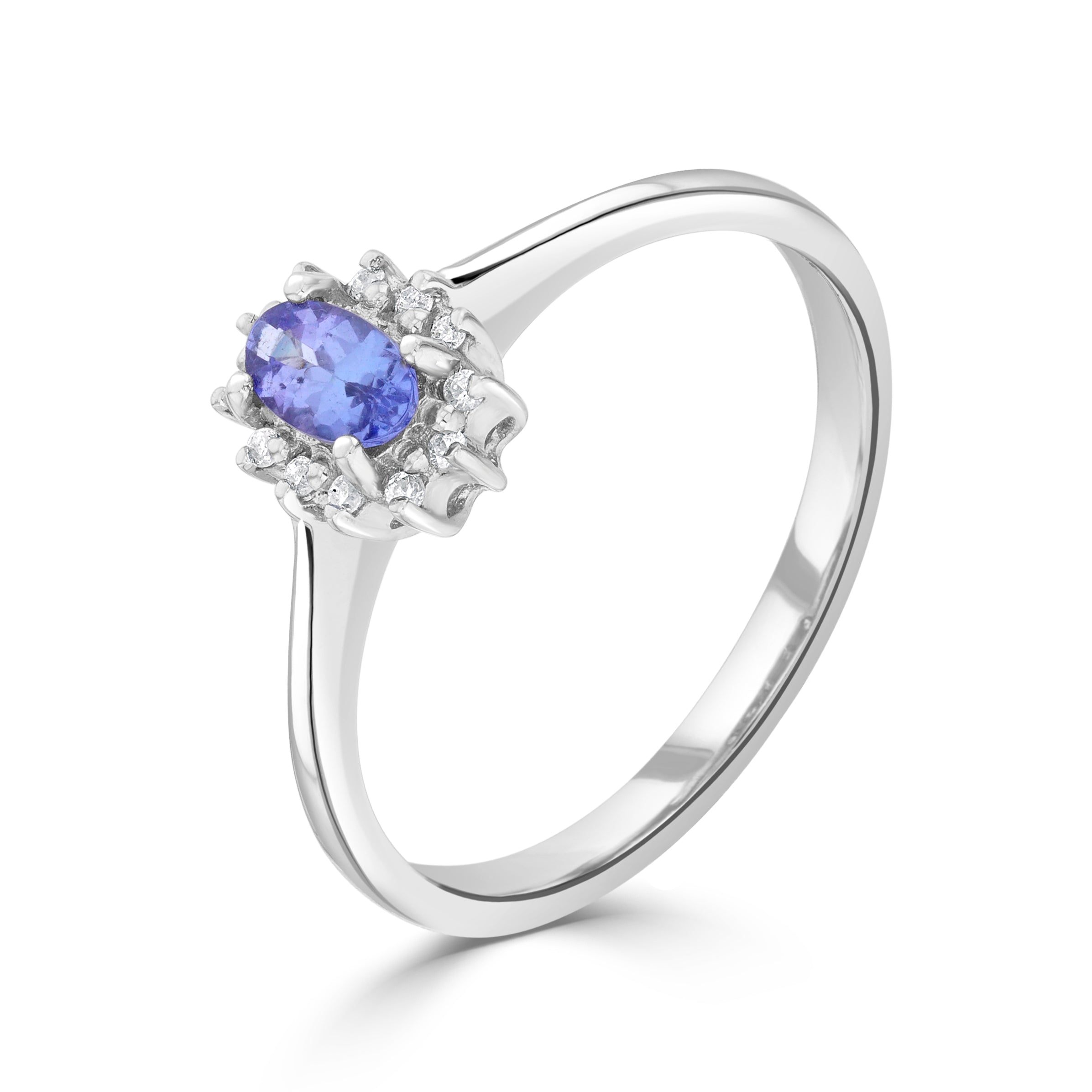 9ct White Gold 5x3 Oval Tanzanite & Diamond Claw Set Cluster Ring