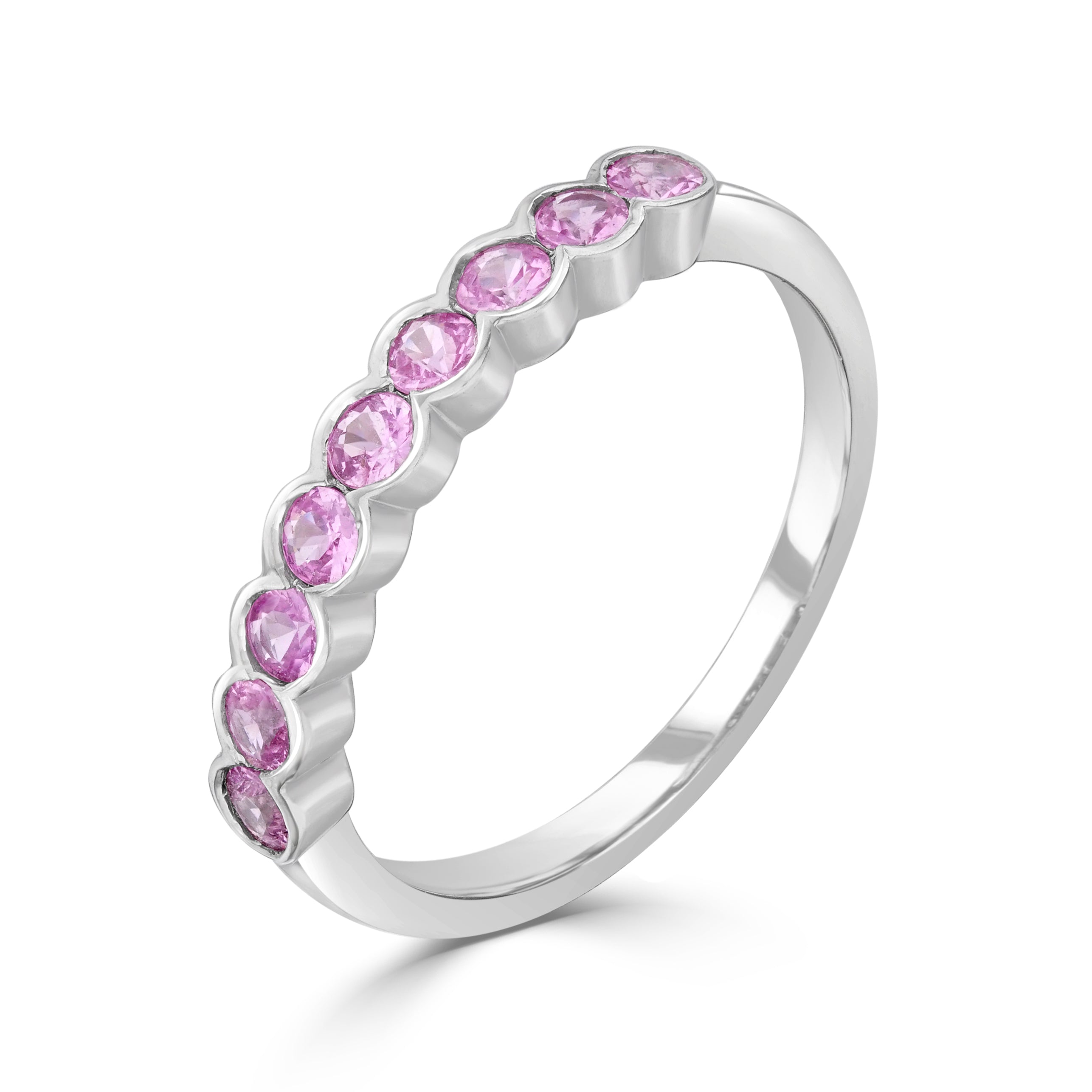 9ct White Gold Round Pink Sapphire 9 Stone Scalloped 1 2 Eternity Ring