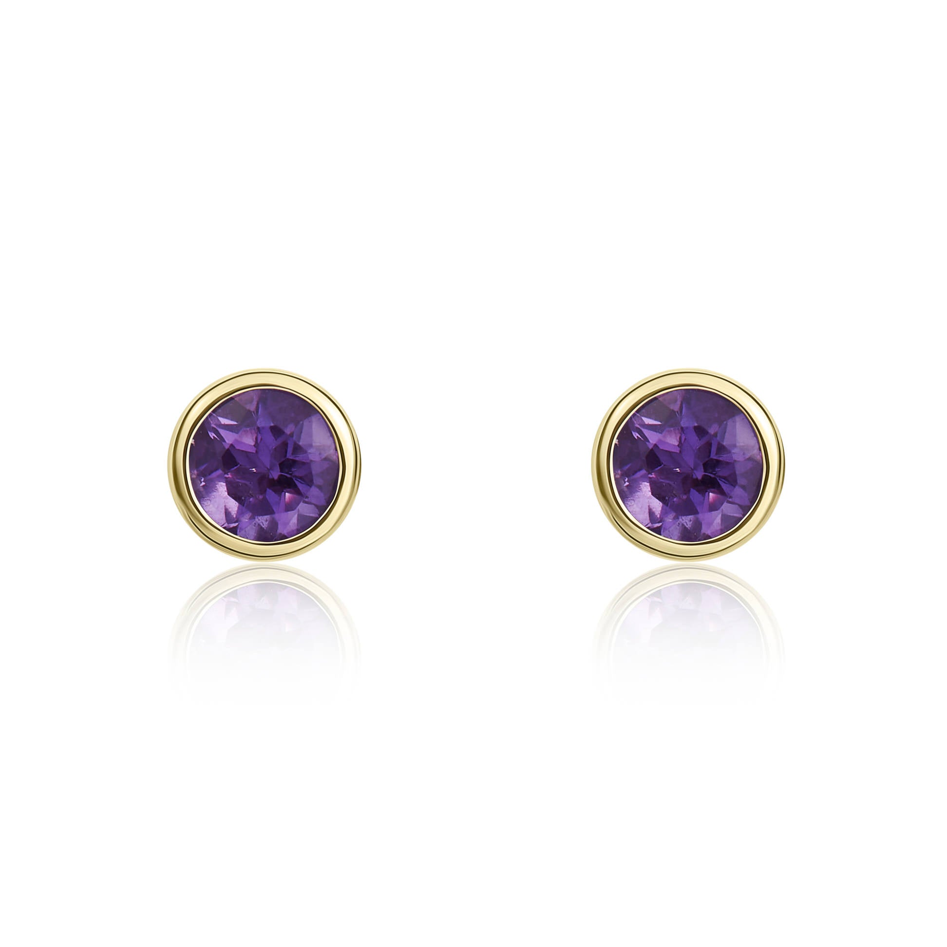 9ct yellow gold 3mm Round Amethyst rubover Earrings