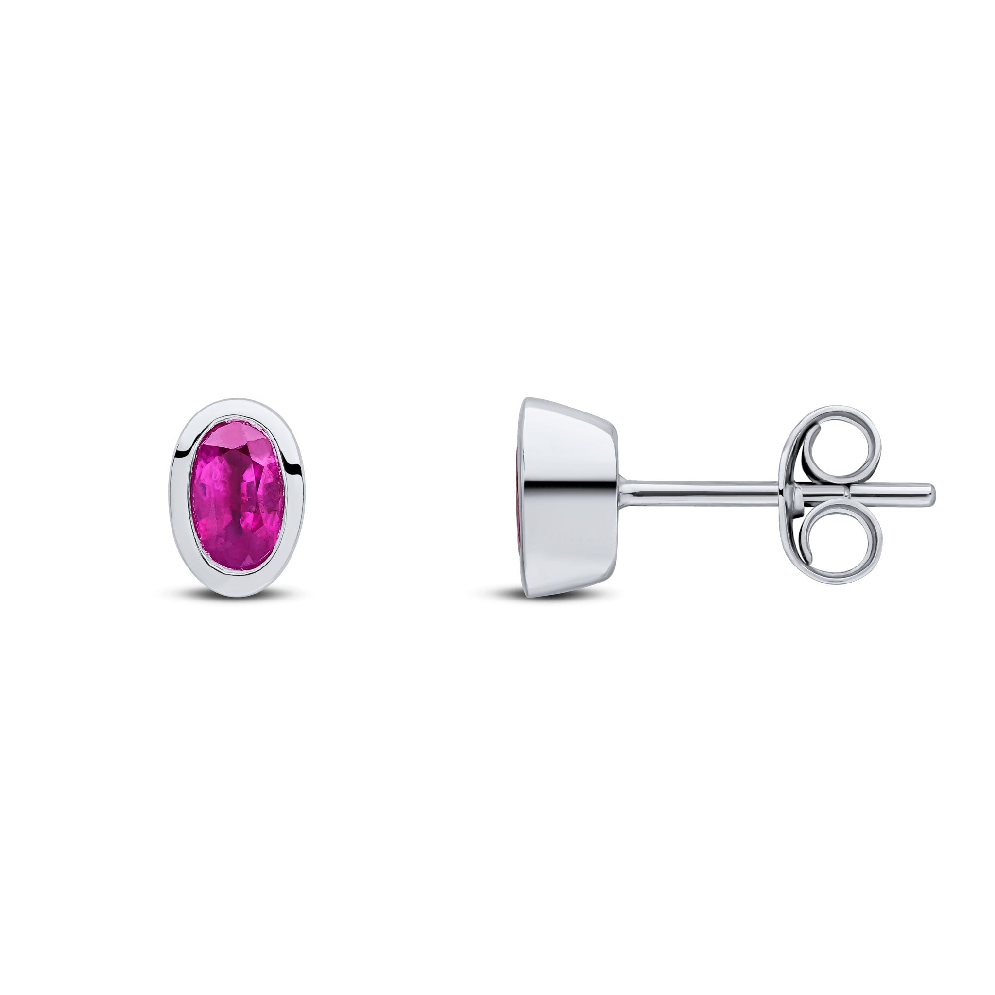 9ct white gold 5 x 3mm oval Ruby rubover Earrings