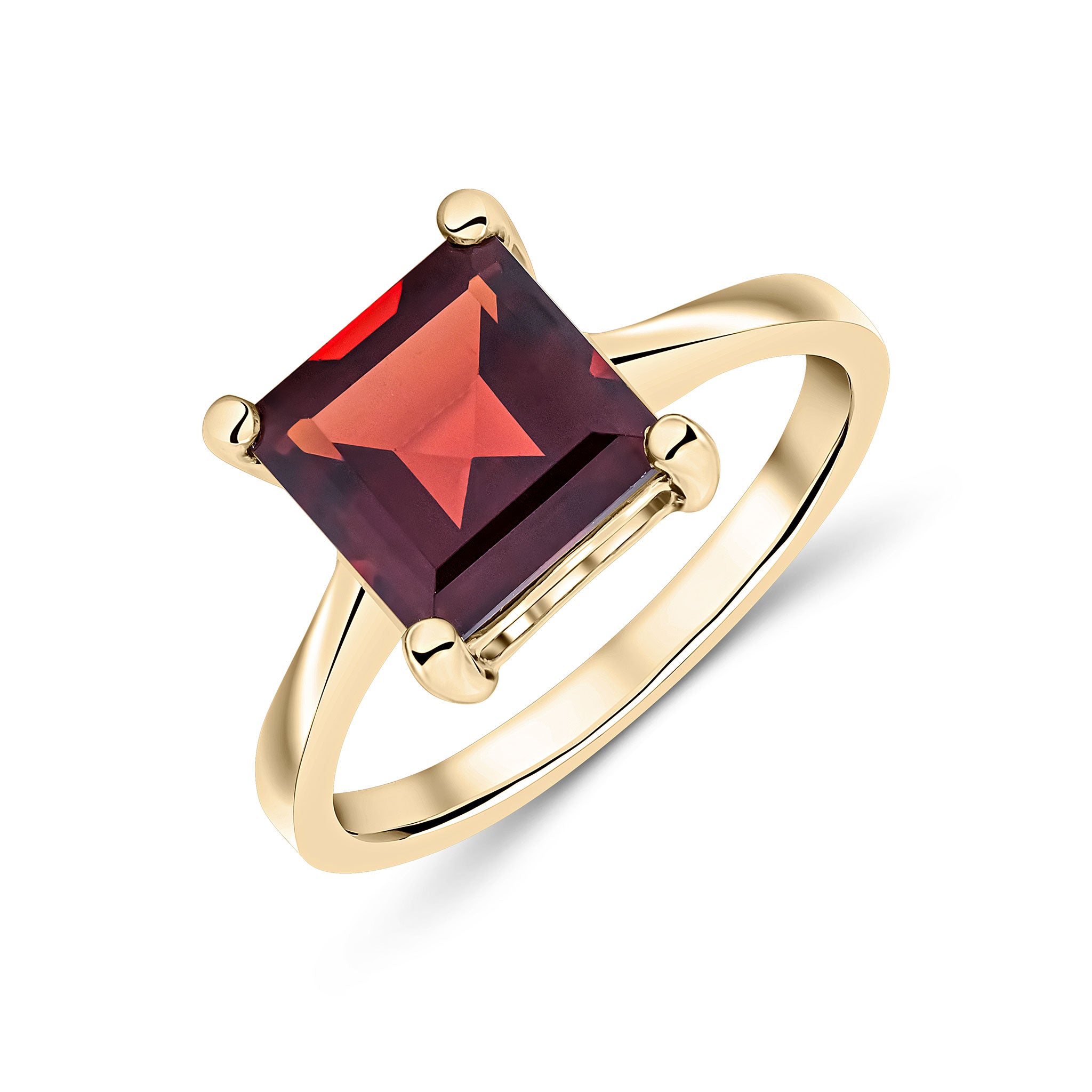 9ct Yellow Gold 8mm Square Garnet Single Stone Claw Ring