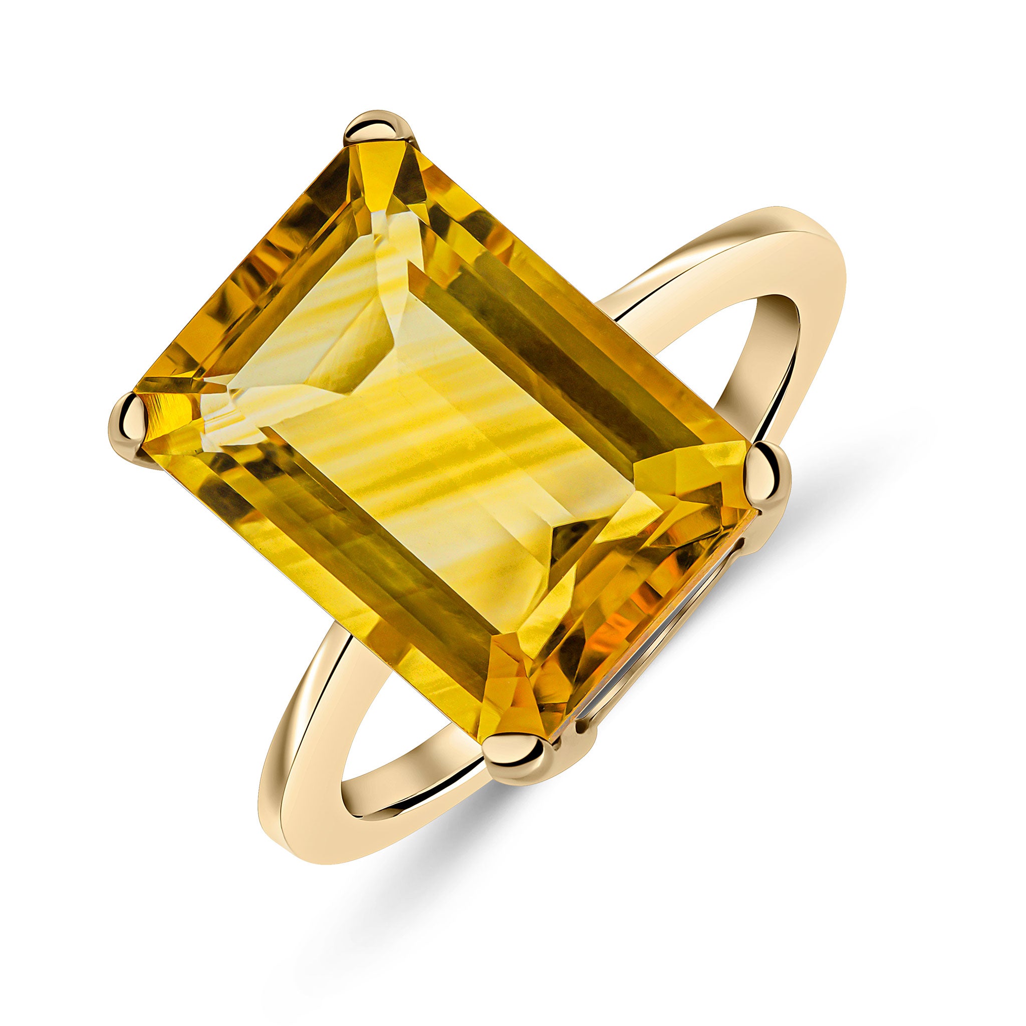 9ct Yellow Gold 14x10mm Octagon Citrine Claw Set Single Stone Ring