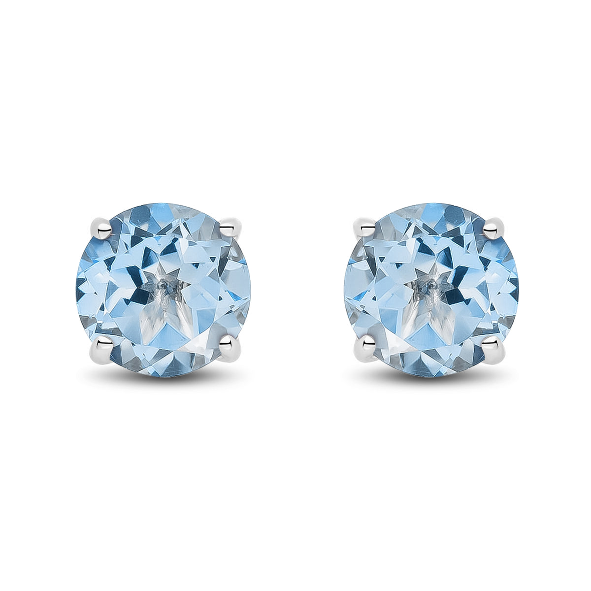 9ct White Gold 7mm Round Aquamarine Claw Set Earrings