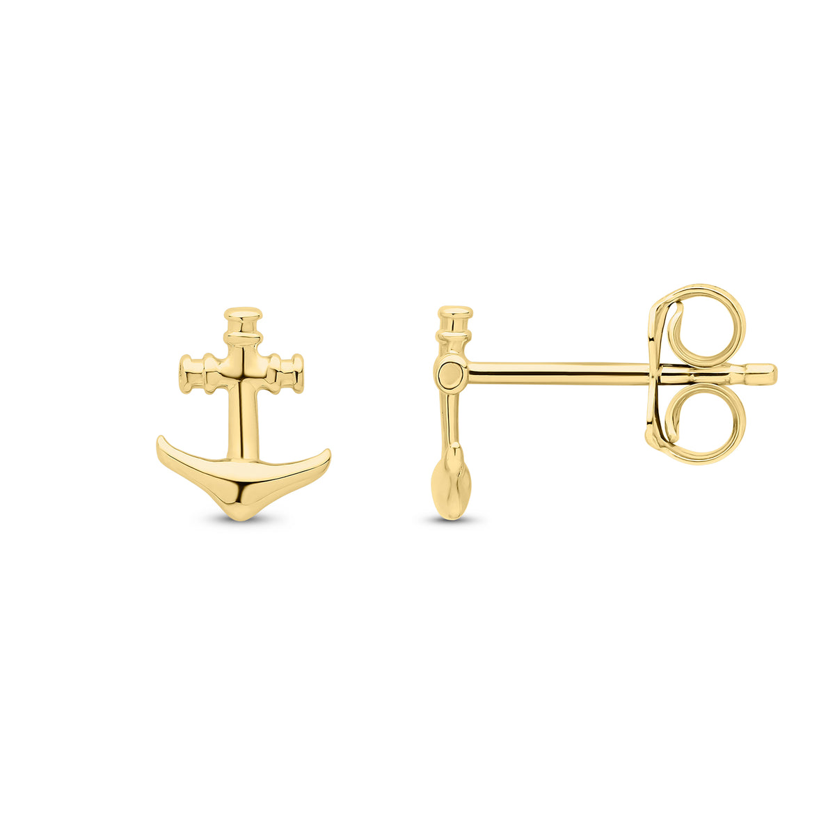 9ct Yellow Gold Anchor Stud Earrings