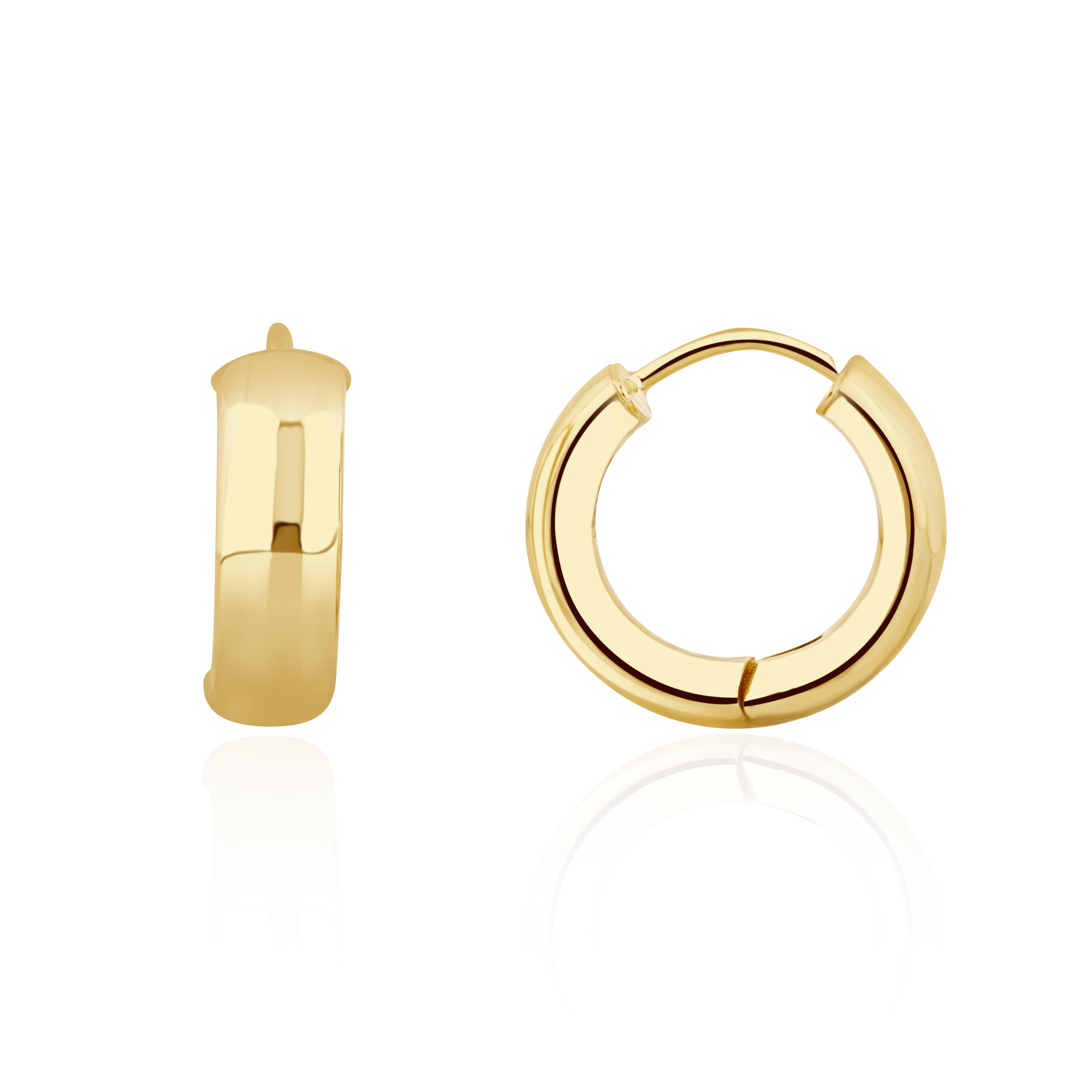 9ct Yellow Gold Polished Rounded Flat 5mm Wide Huggy Earrings. 16mm