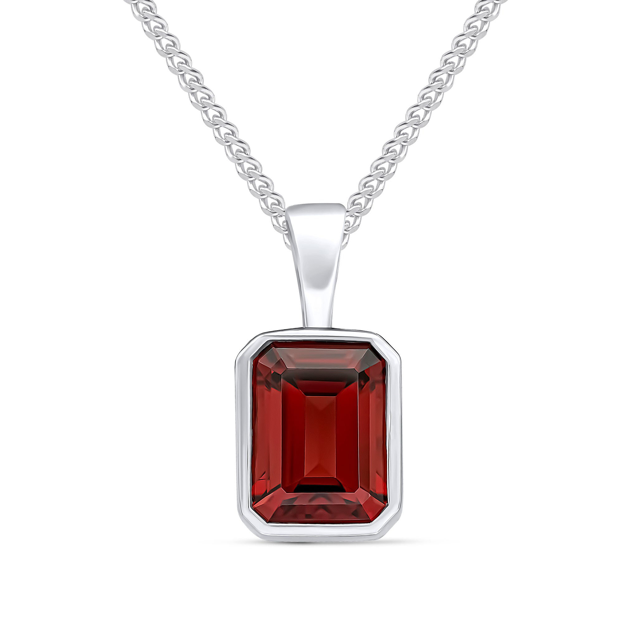 9ct White Gold 8x6 Octagon Garnet Rubover Pendant