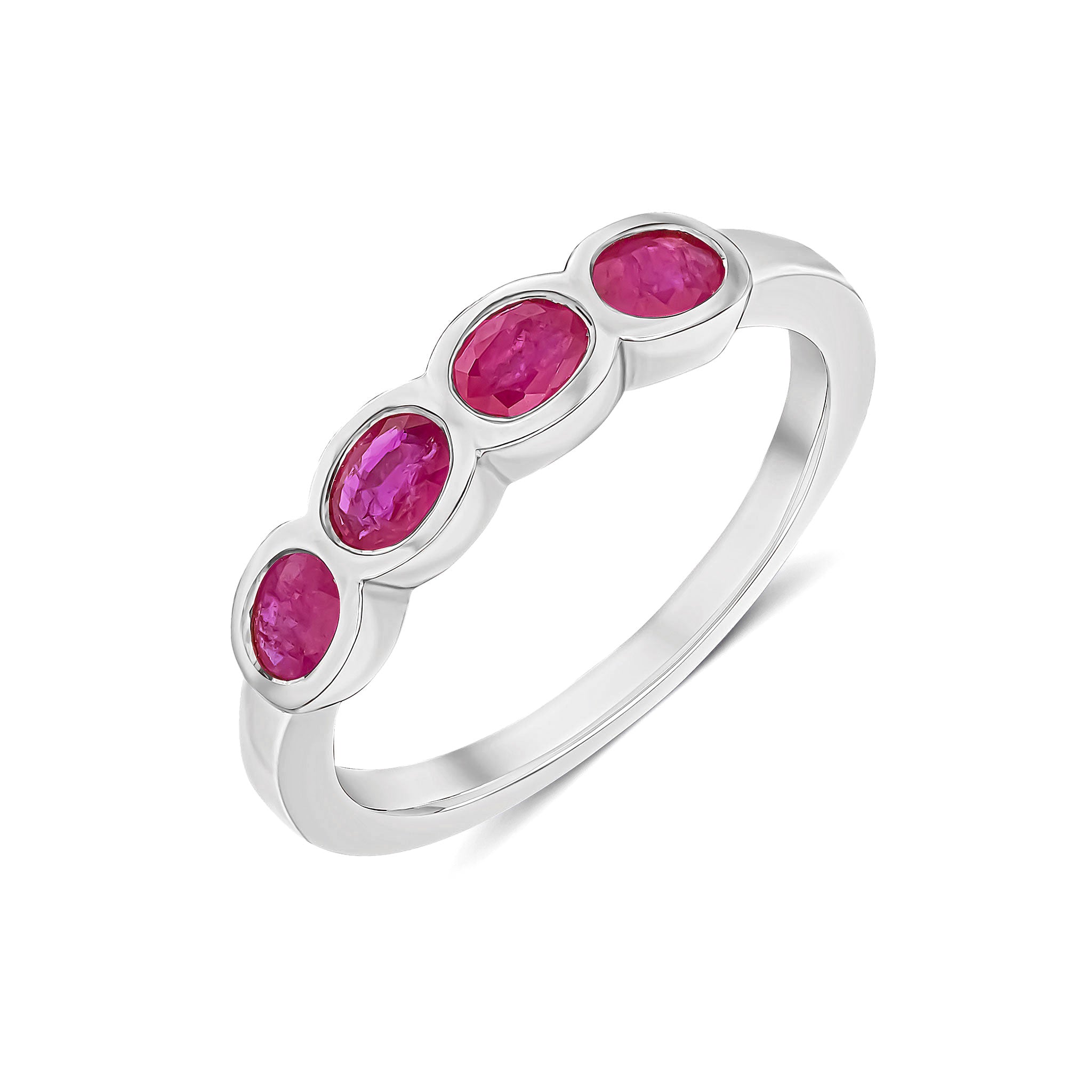 9ct White Gold Oval Ruby 4st Band R