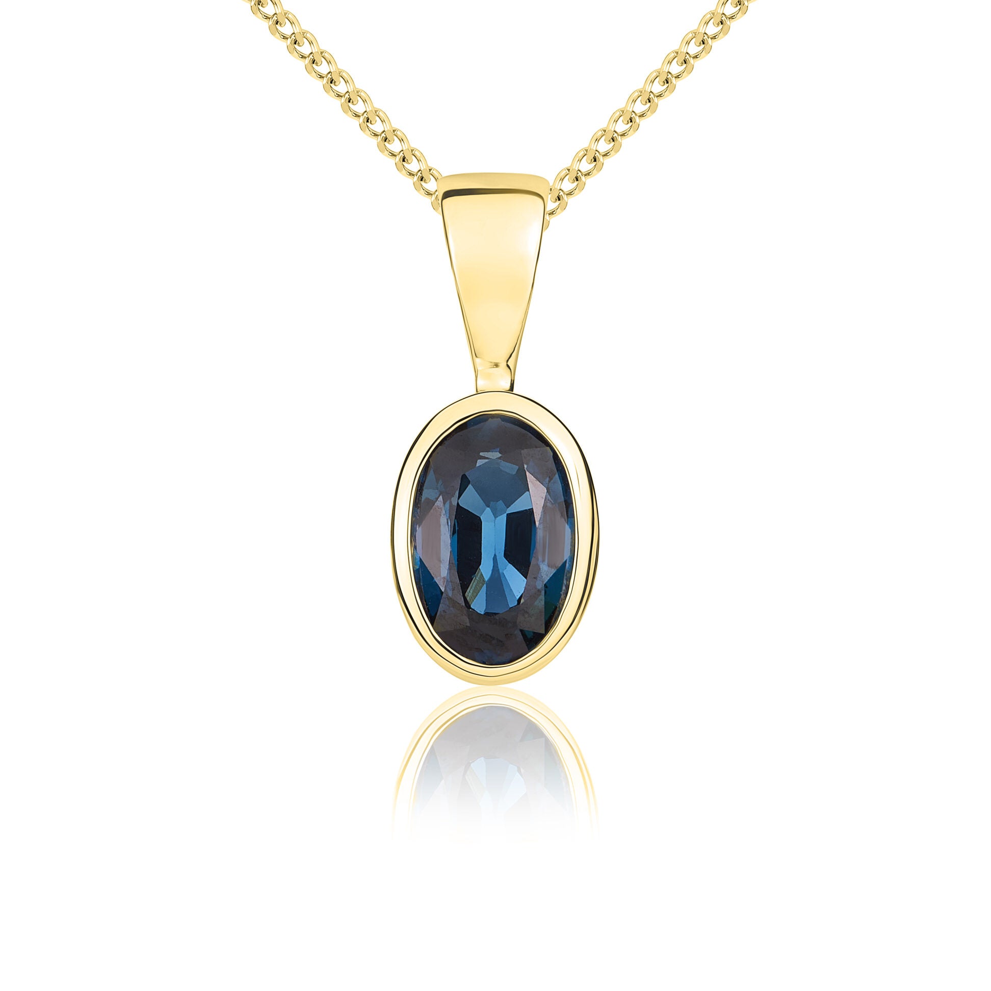 9ct yellow gold 6 x 4 mm oval London Blue Topaz rubover pendant