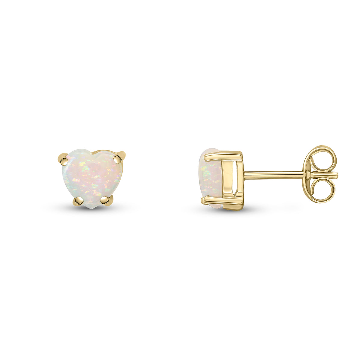 9ct Yellow Gold 6mm Heartshape Opal Claw Set Earrings