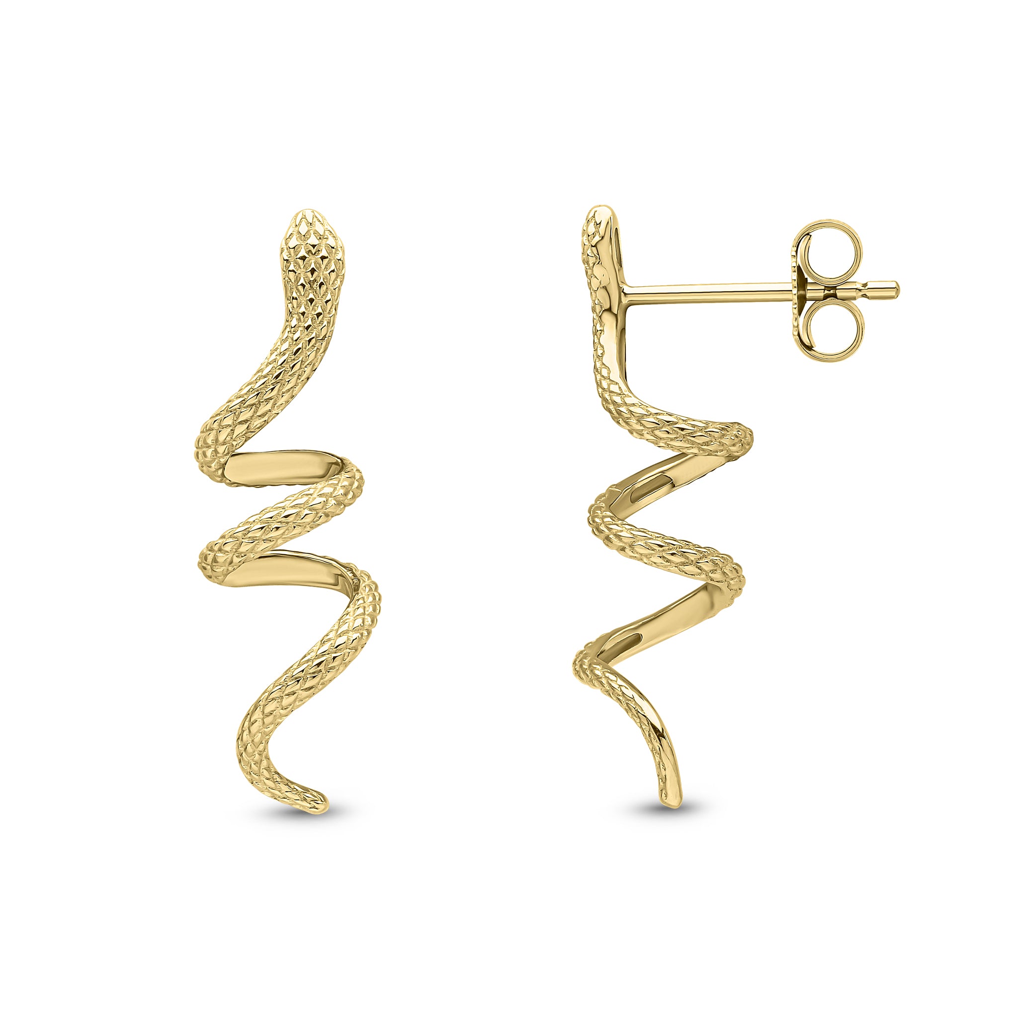 9ct Yellow Gold Textured Coiled Snake Earrings