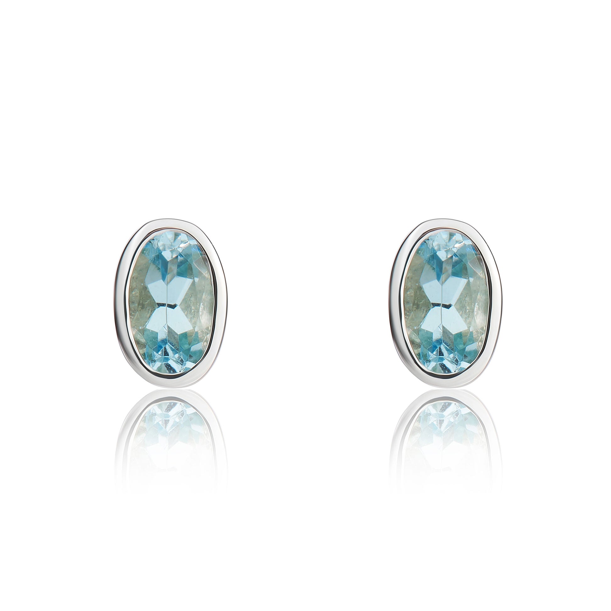 9ct White Gold 5x3mm Oval Aquamarine Rubover Stud Earrings