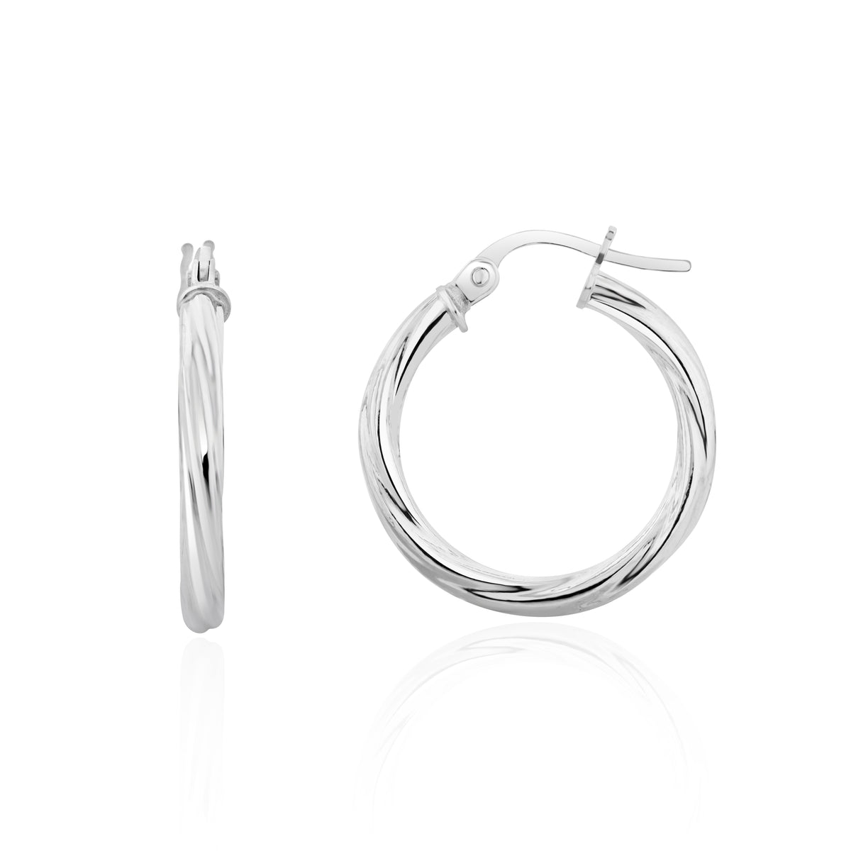 9ct White Gold Twist Hoop Earrings